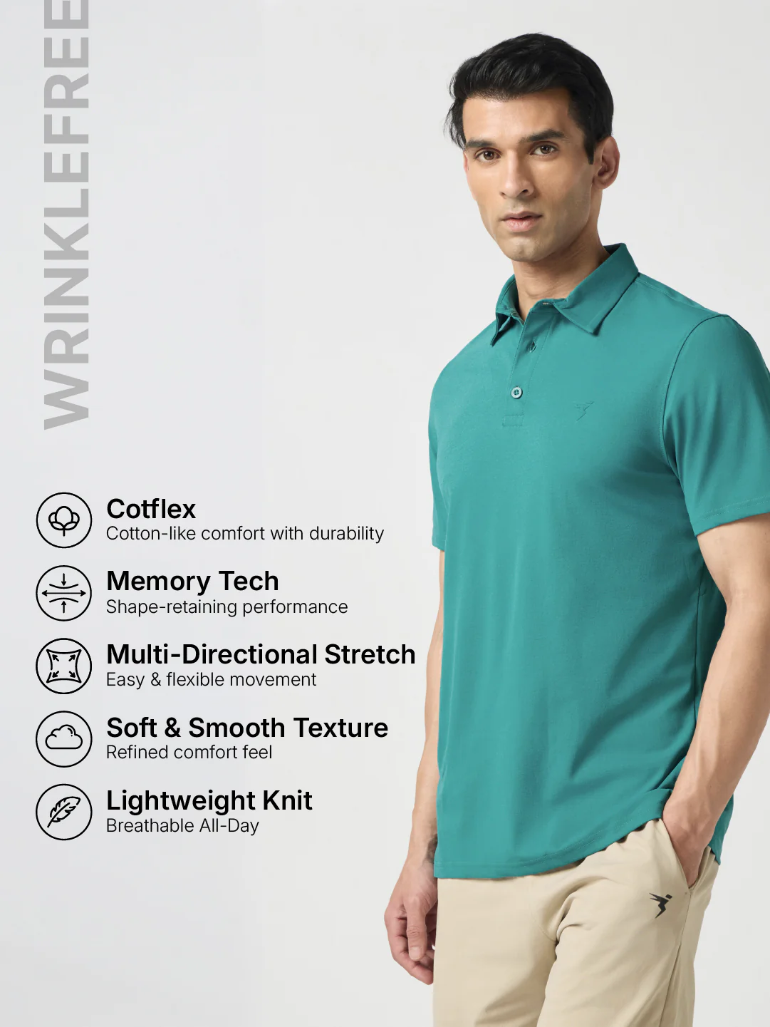 Men Solid Slim Fit Polo T-shirt with COTFLEX - Image 4