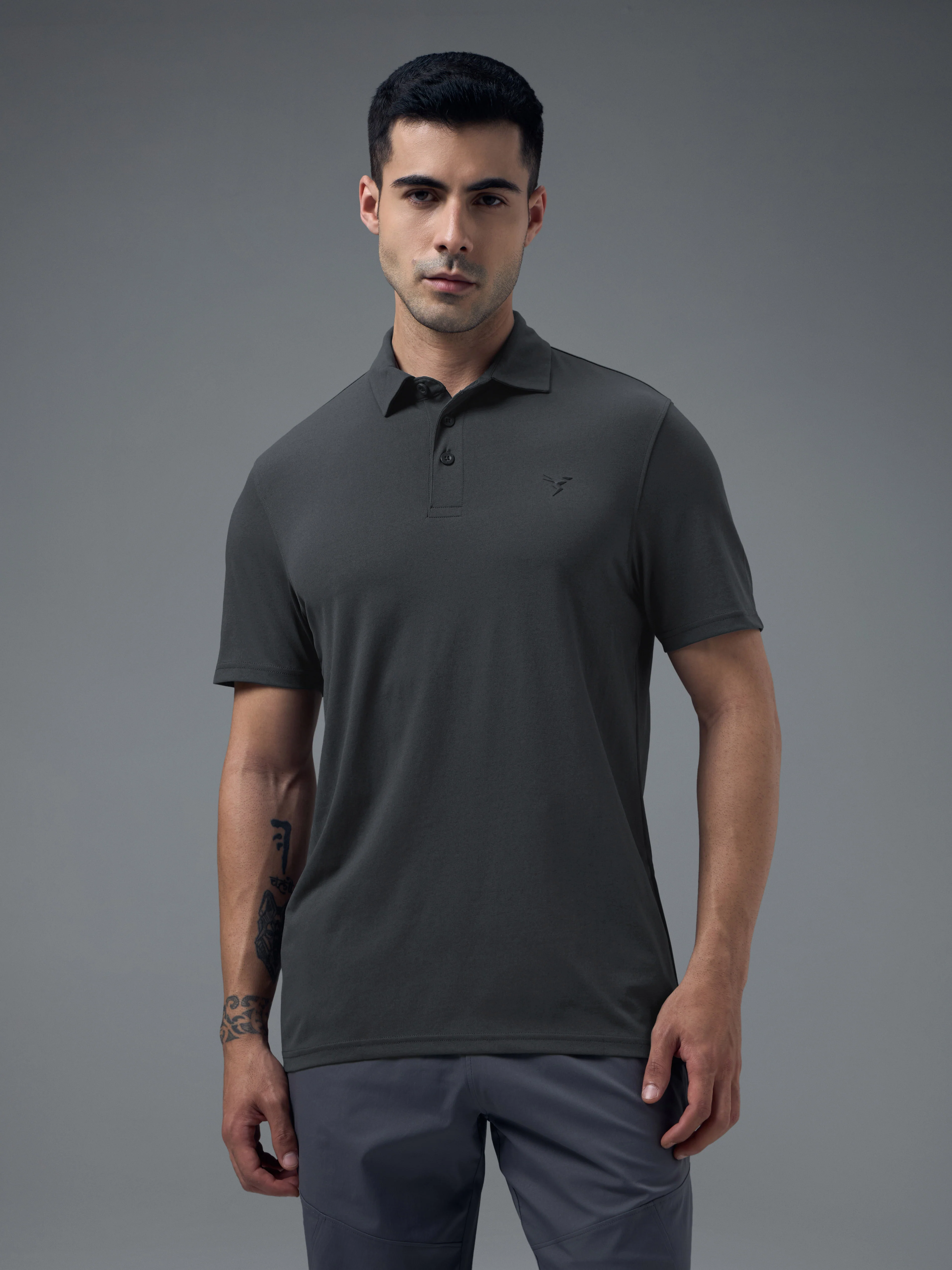 Men Solid Slim Fit Polo T-shirt with COTFLEX - Image 2