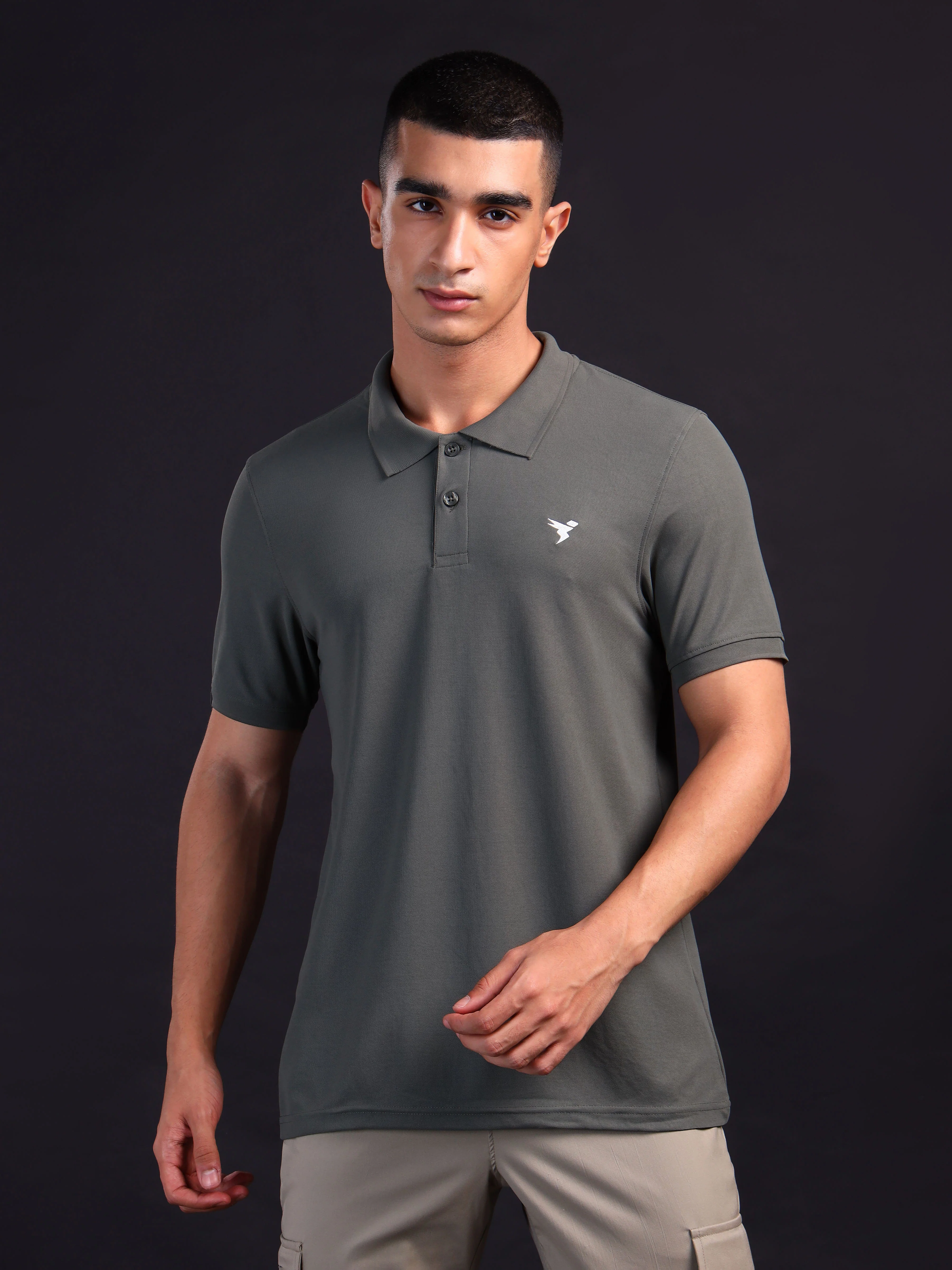 Men Solid Slim Fit Polo T-shirt with MATPIQ - Image 2