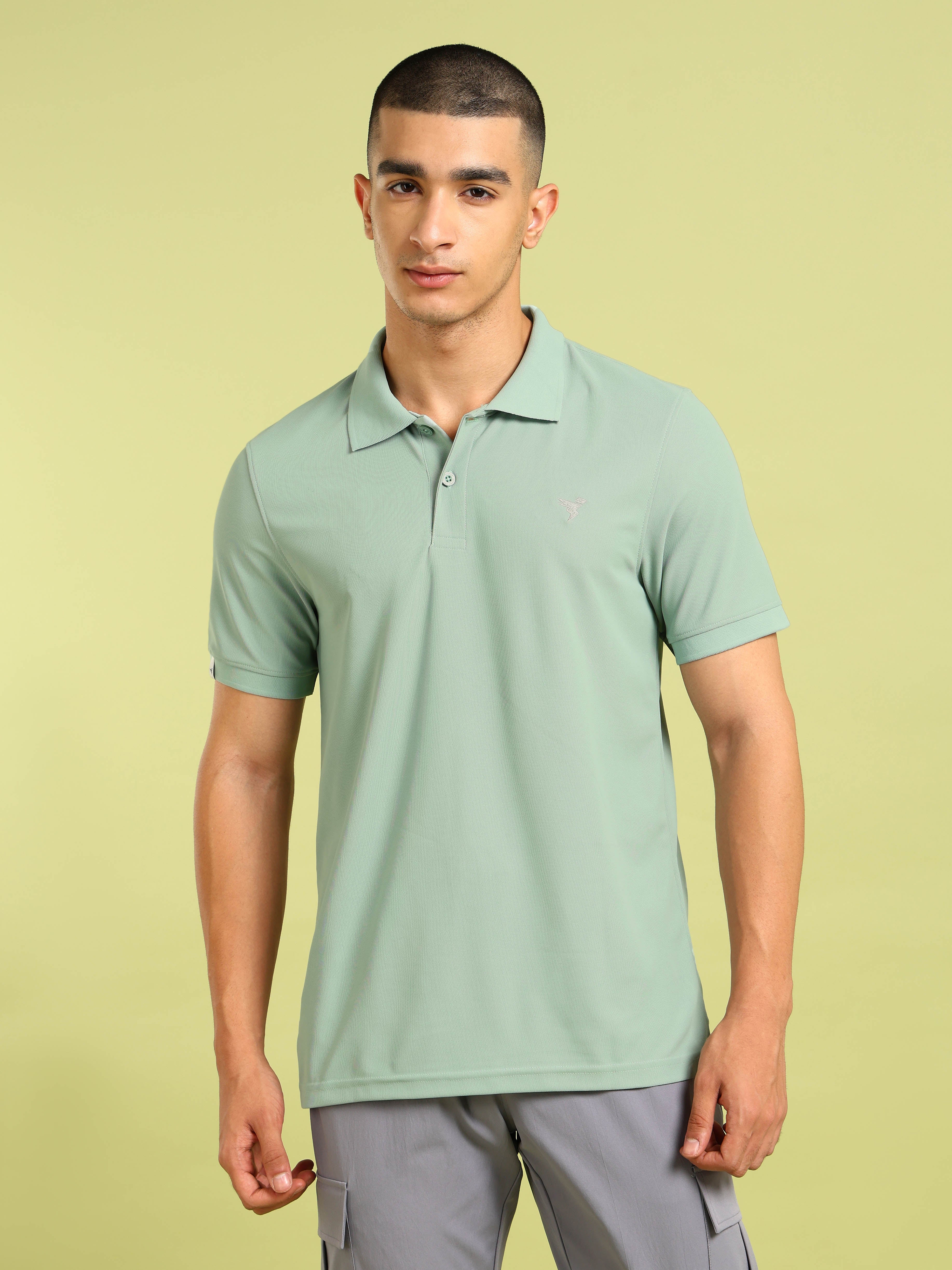 Men Solid Slim Fit Polo T-shirt with MATPIQ - Image 2