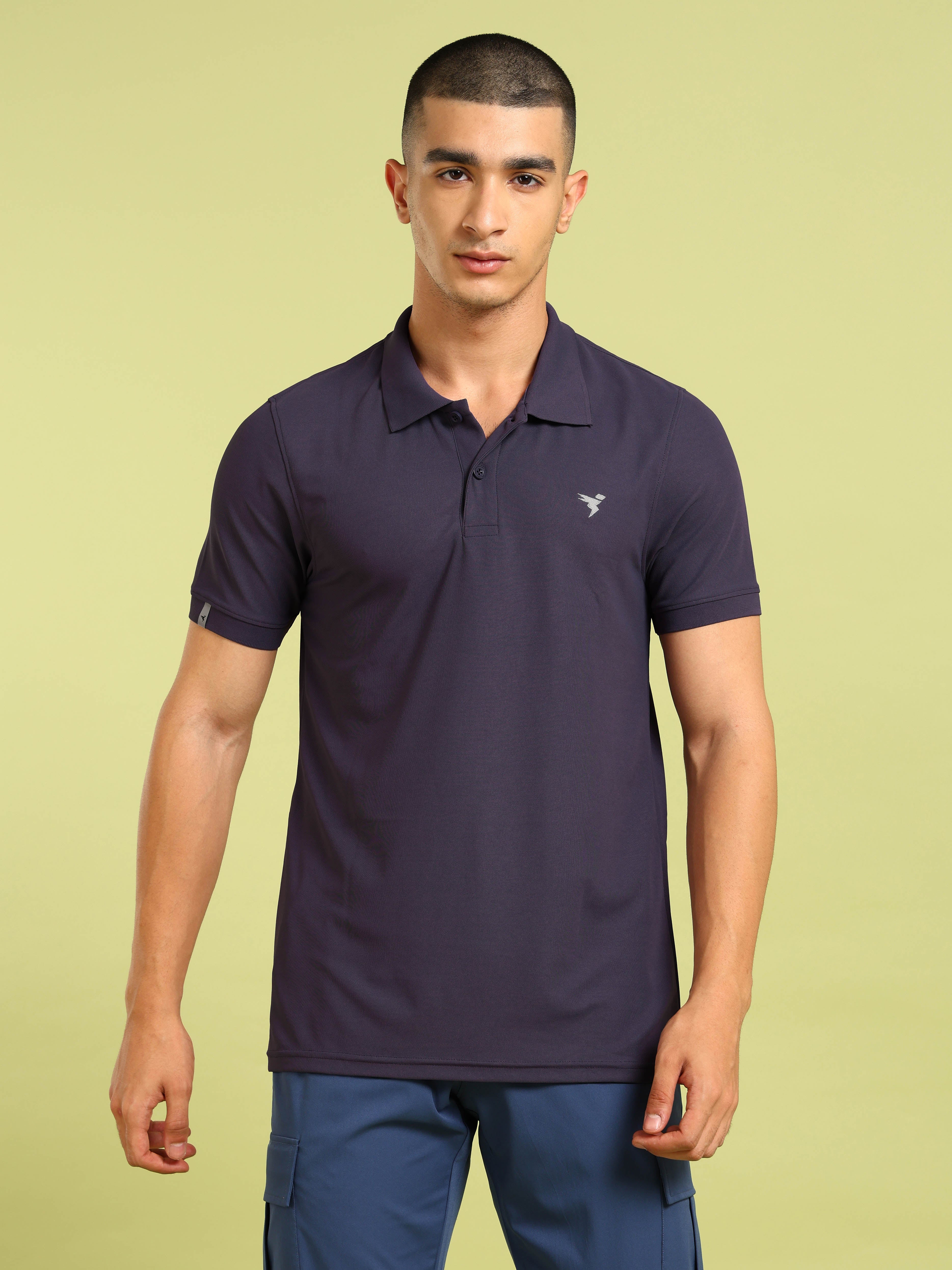 Men Solid Slim Fit Polo T-shirt with MATPIQ - Image 2