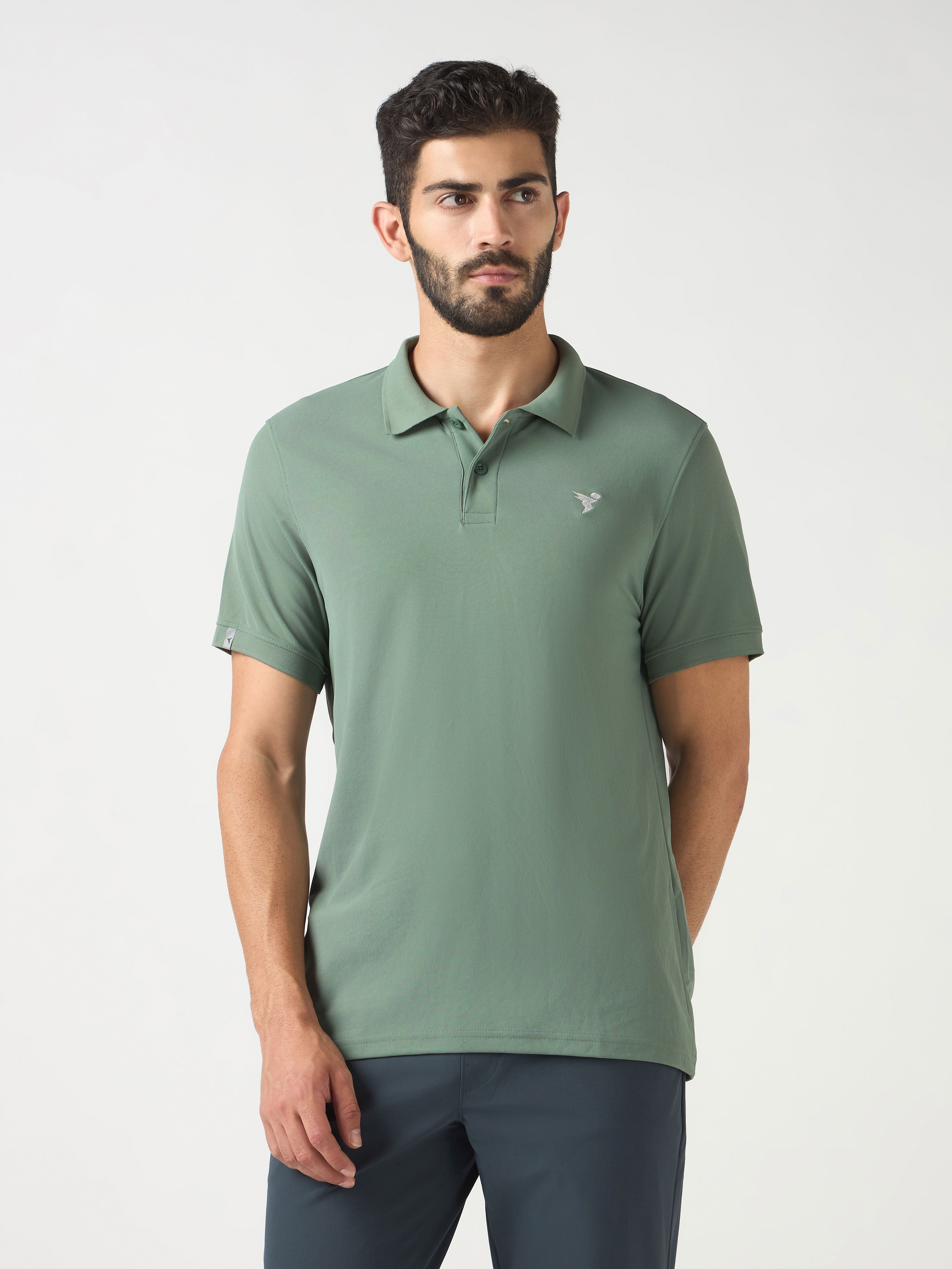 Men Solid Slim Fit Polo T-shirt with MATPIQ - Image 2