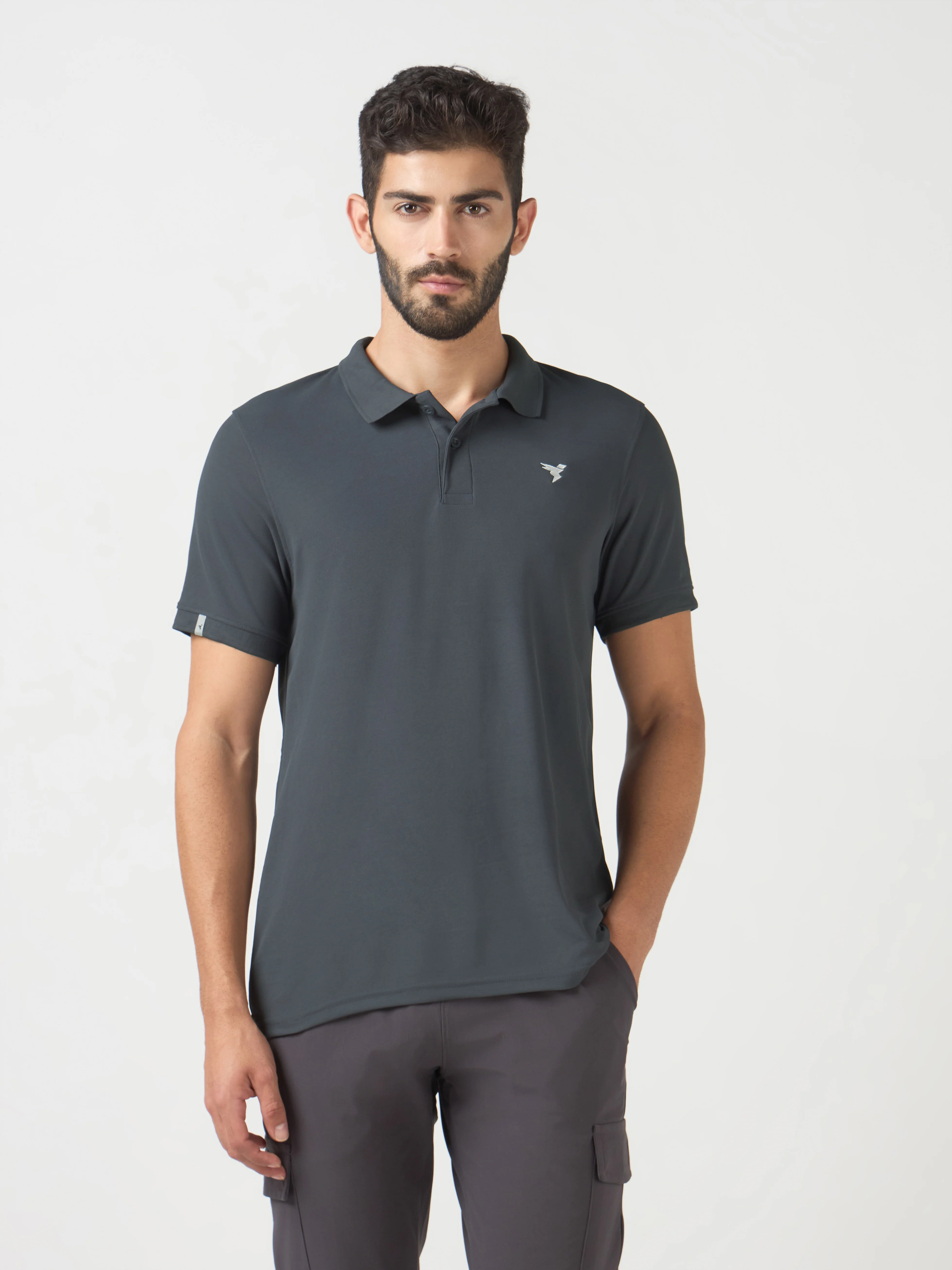Men Solid Slim Fit Polo T-shirt with MATPIQ - Image 2