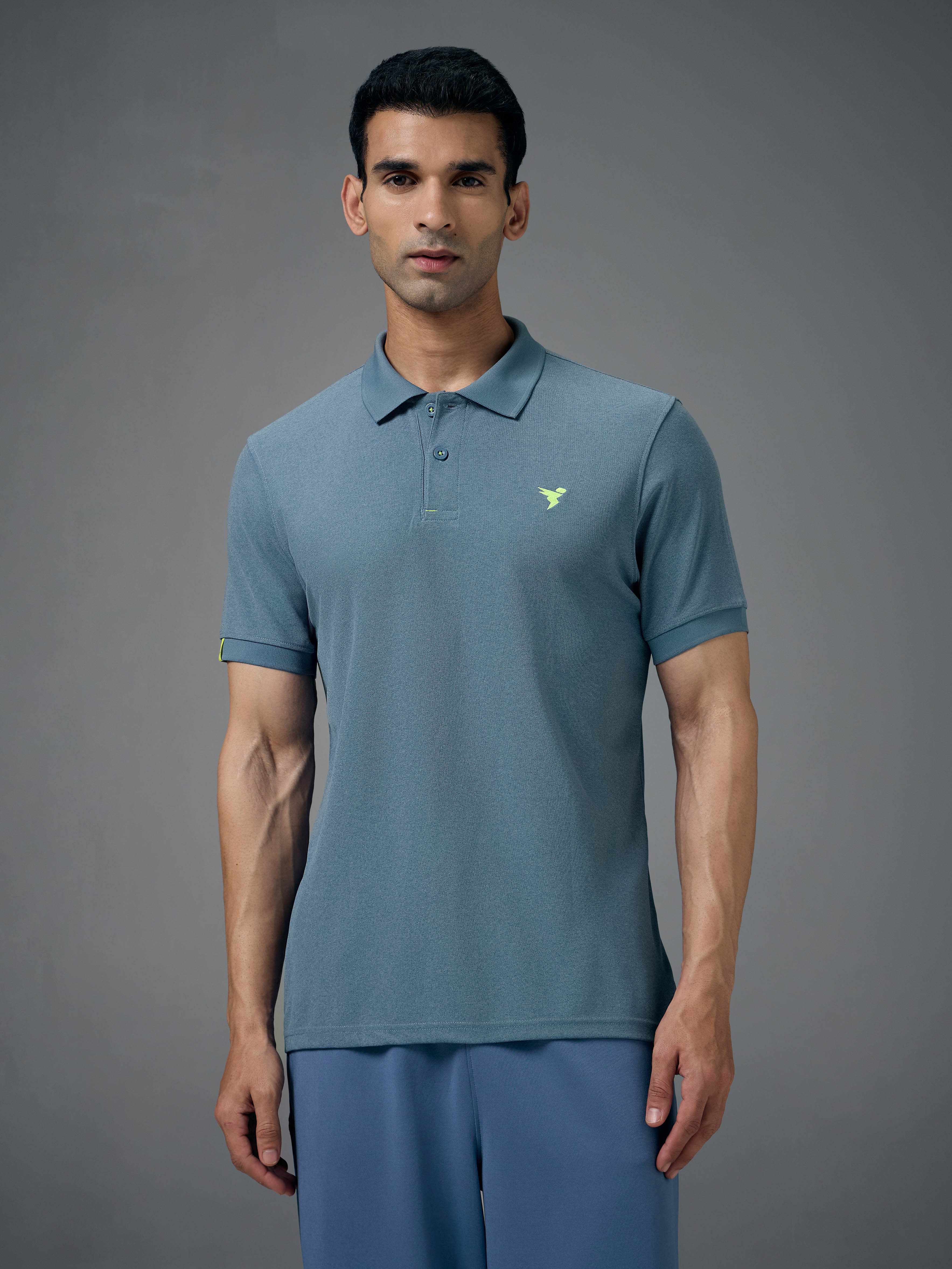 Men Solid Slim Fit Polo T-shirt with MATPIQ - Image 2