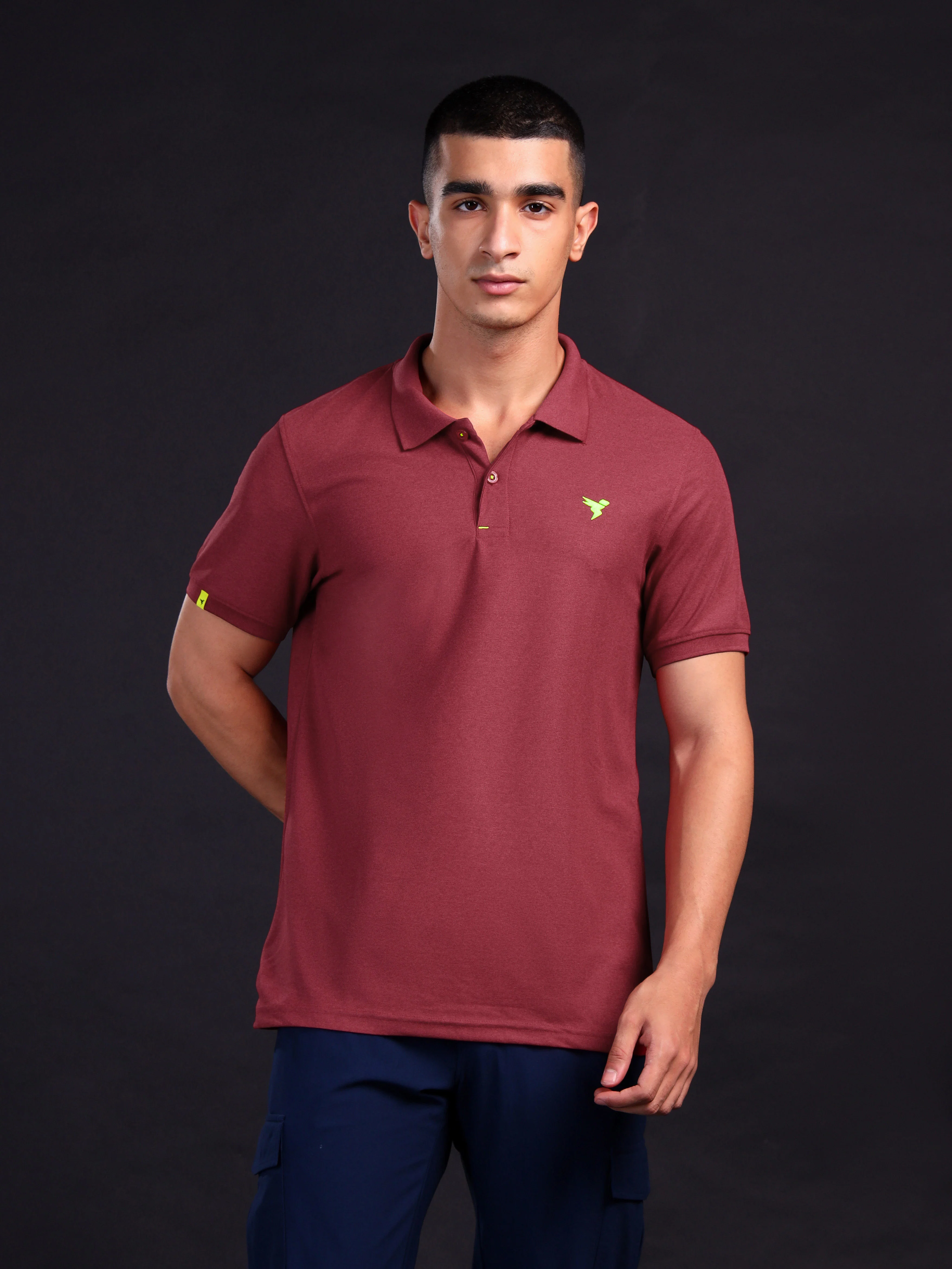 Men Solid Slim Fit Polo T-shirt with MATPIQ - Image 2