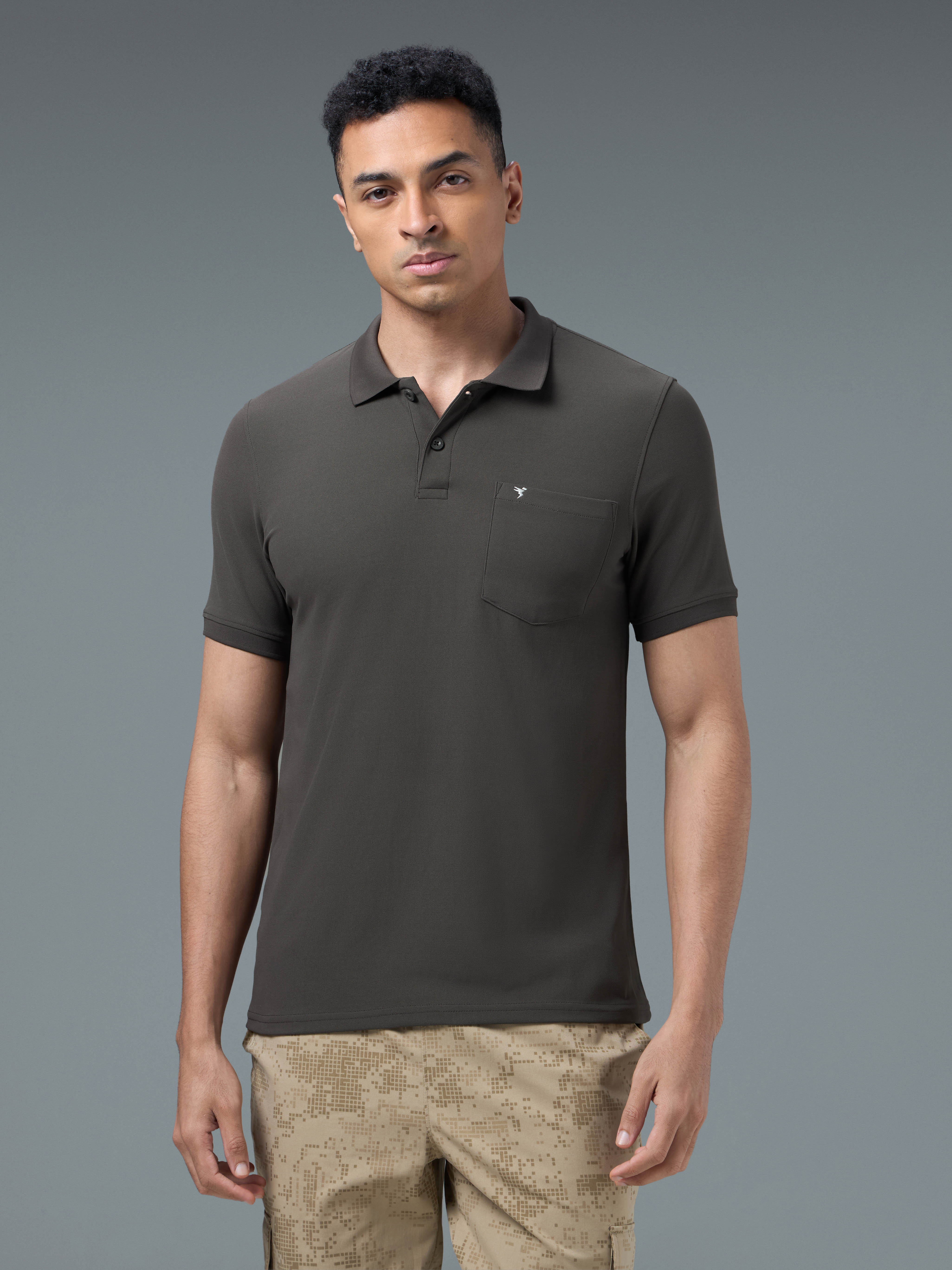 Men Solid Slim Fit Polo T-shirt with MATPIQ - Image 2