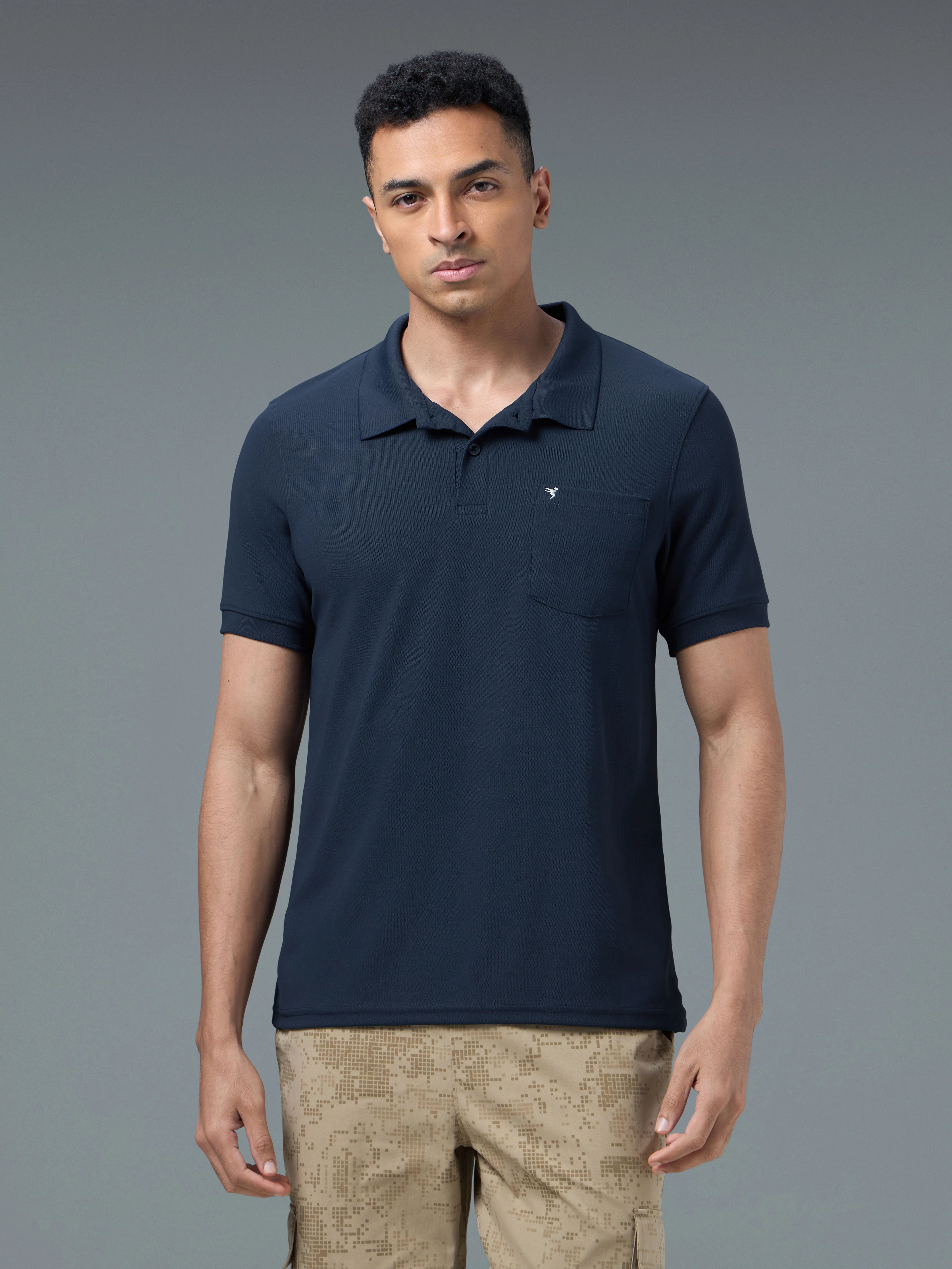 Men Solid Slim Fit Polo T-shirt with MATPIQ - Image 2