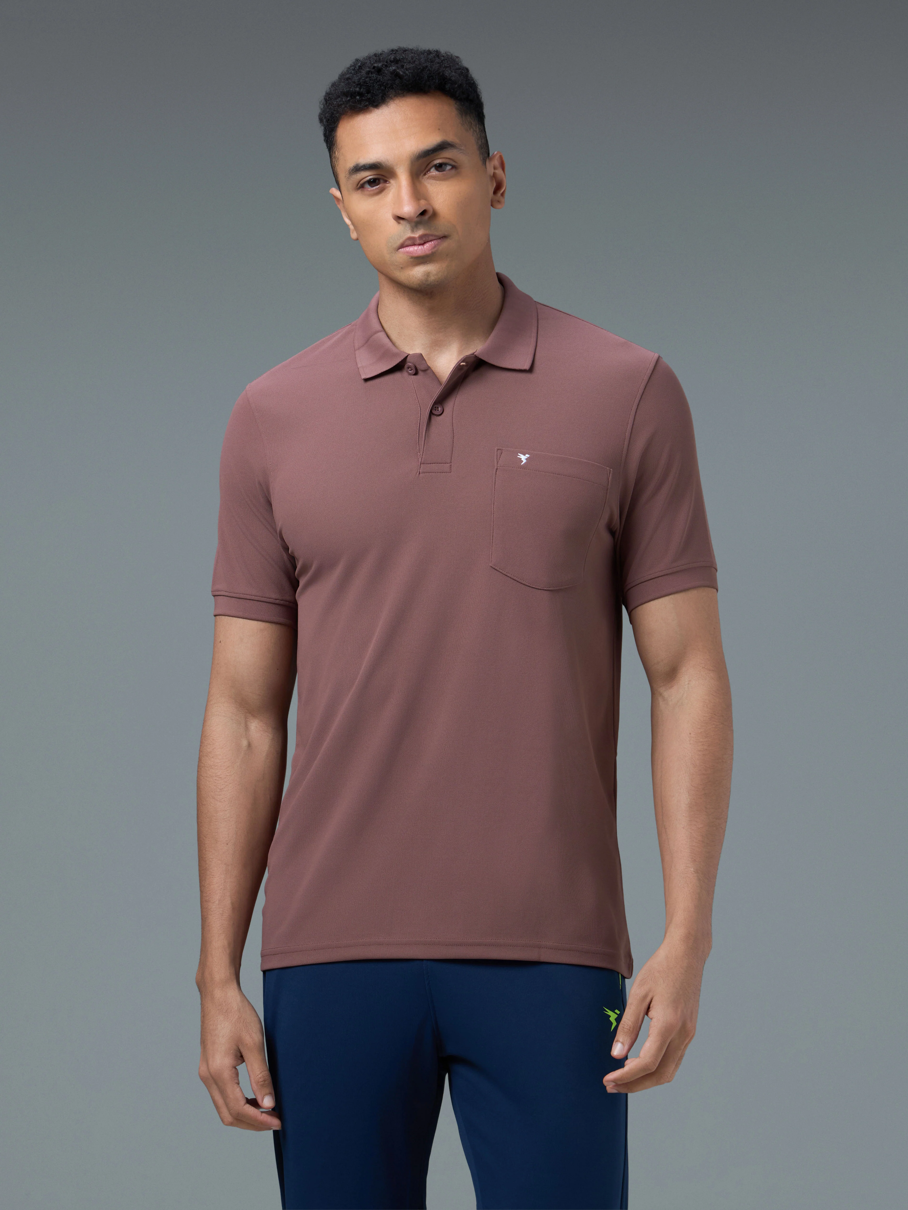 Men Solid Slim Fit Polo T-shirt with MATPIQ - Image 2