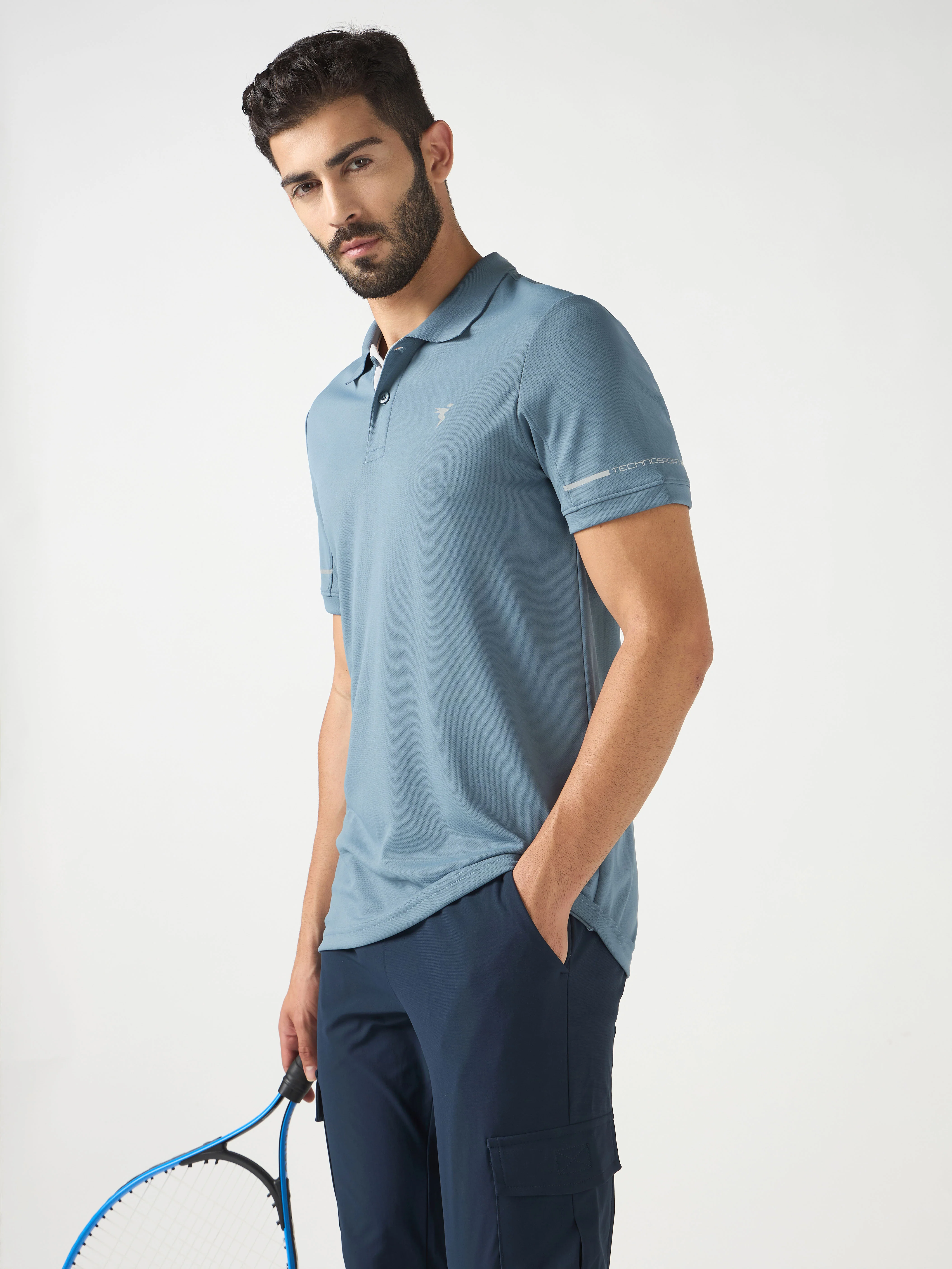Men Solid Slim Fit Polo T-shirt with TECHNO COOL+ - Image 4