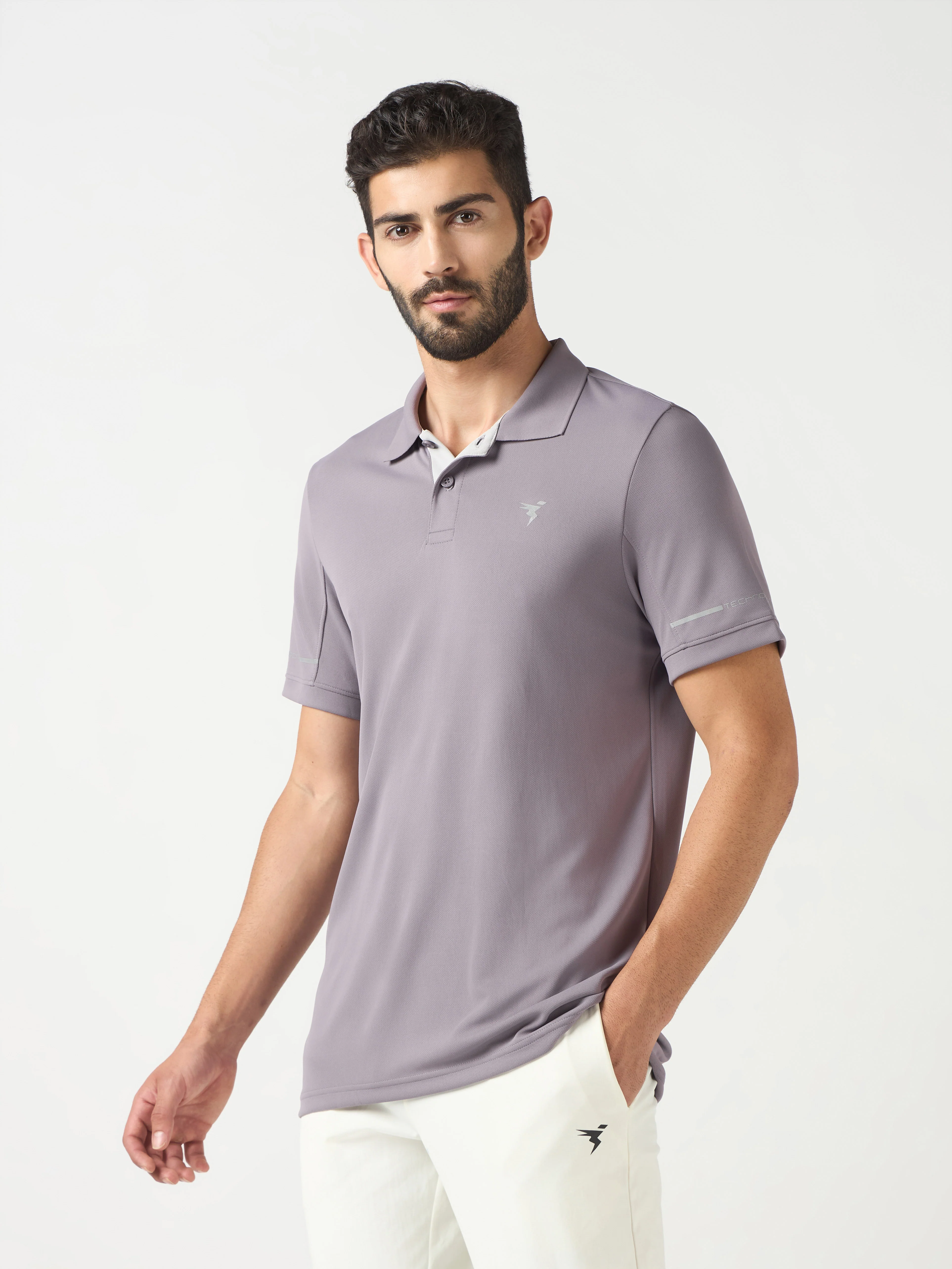 Men Solid Slim Fit Polo T-shirt with TECHNO COOL+ - Image 3