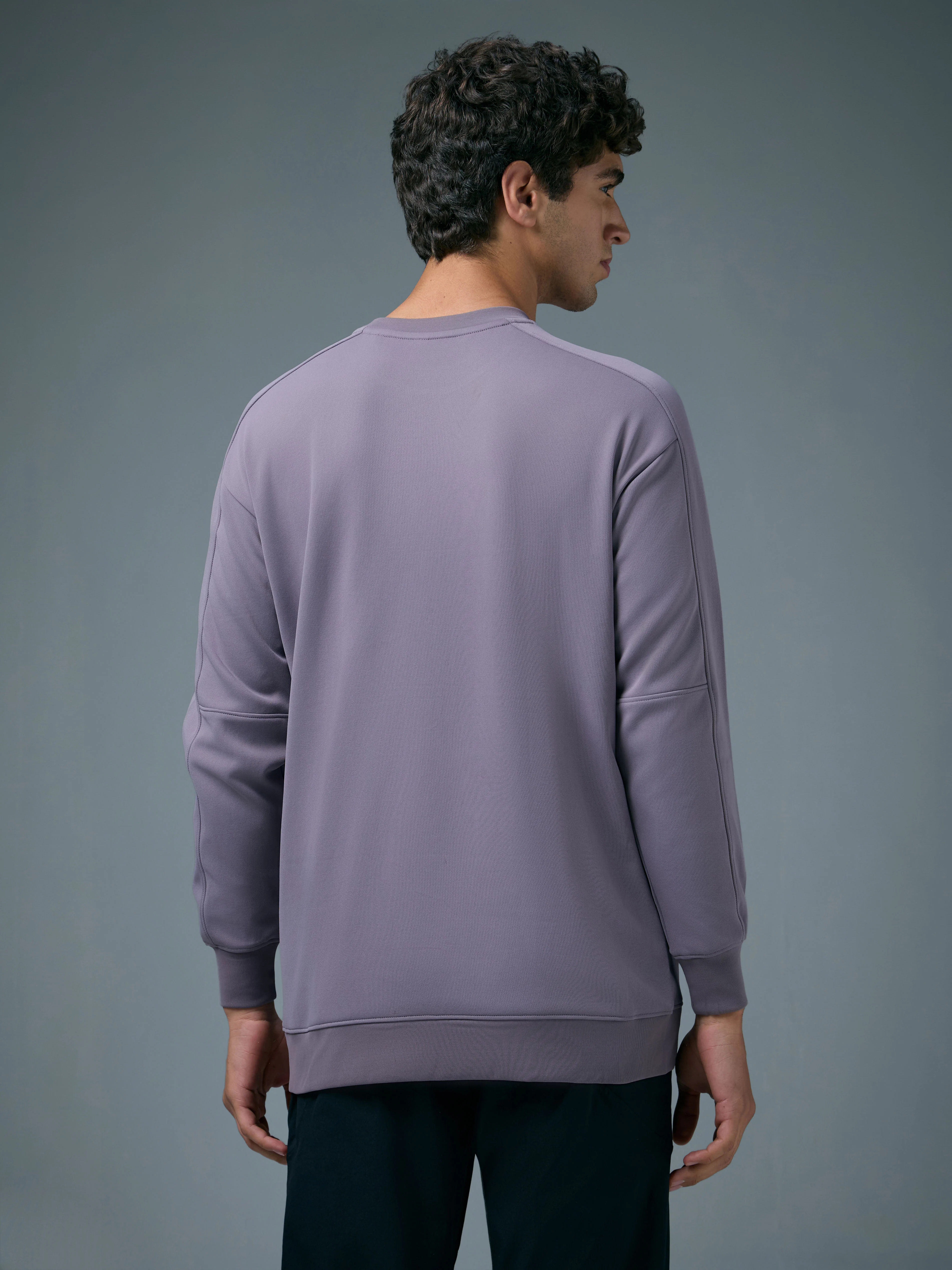 Men Solid Slim Fit Round Neck Sports Sweatshirt with ELASTOPLUS - Image 3
