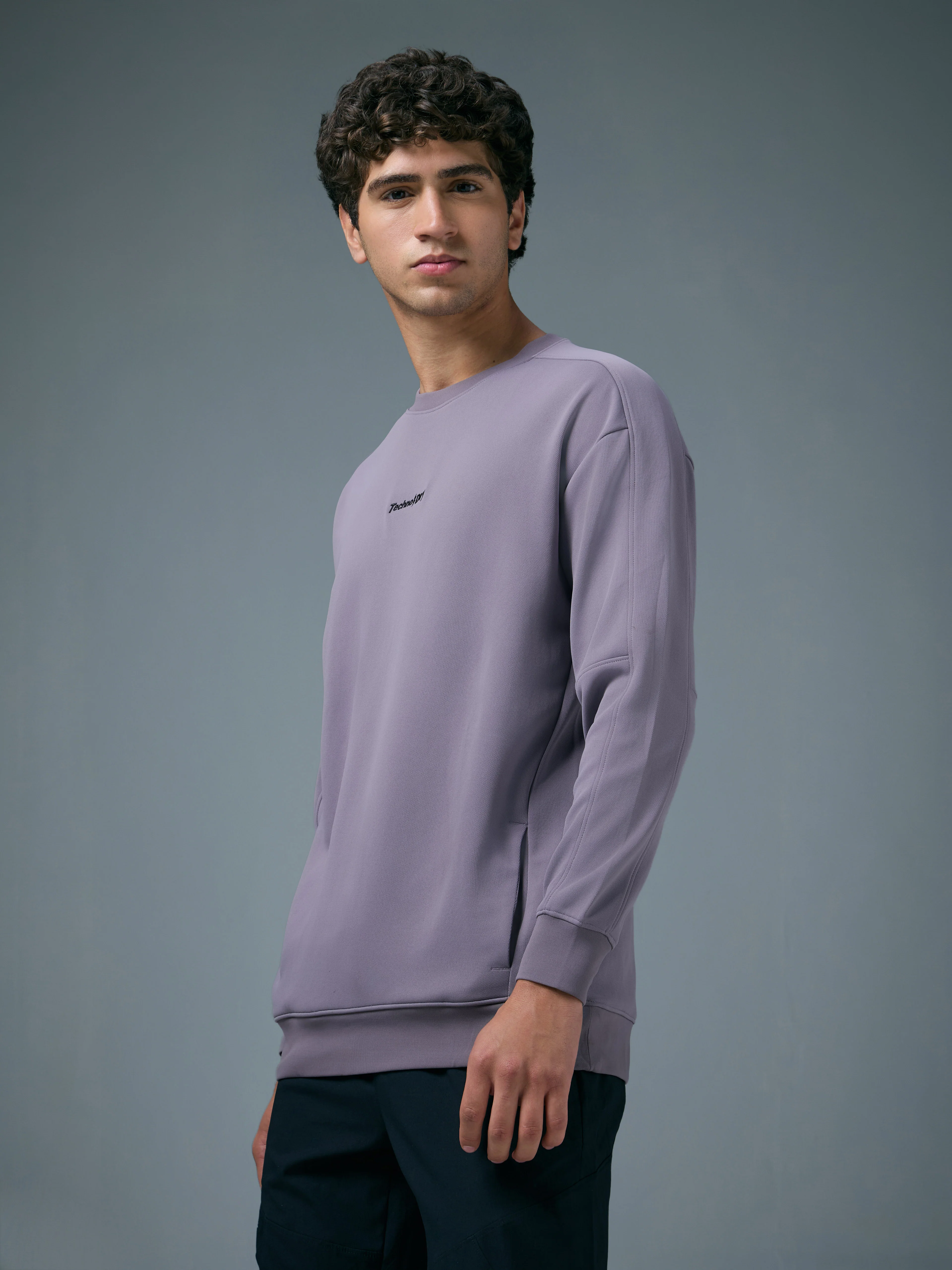 Men Solid Slim Fit Round Neck Sports Sweatshirt with ELASTOPLUS - Image 4