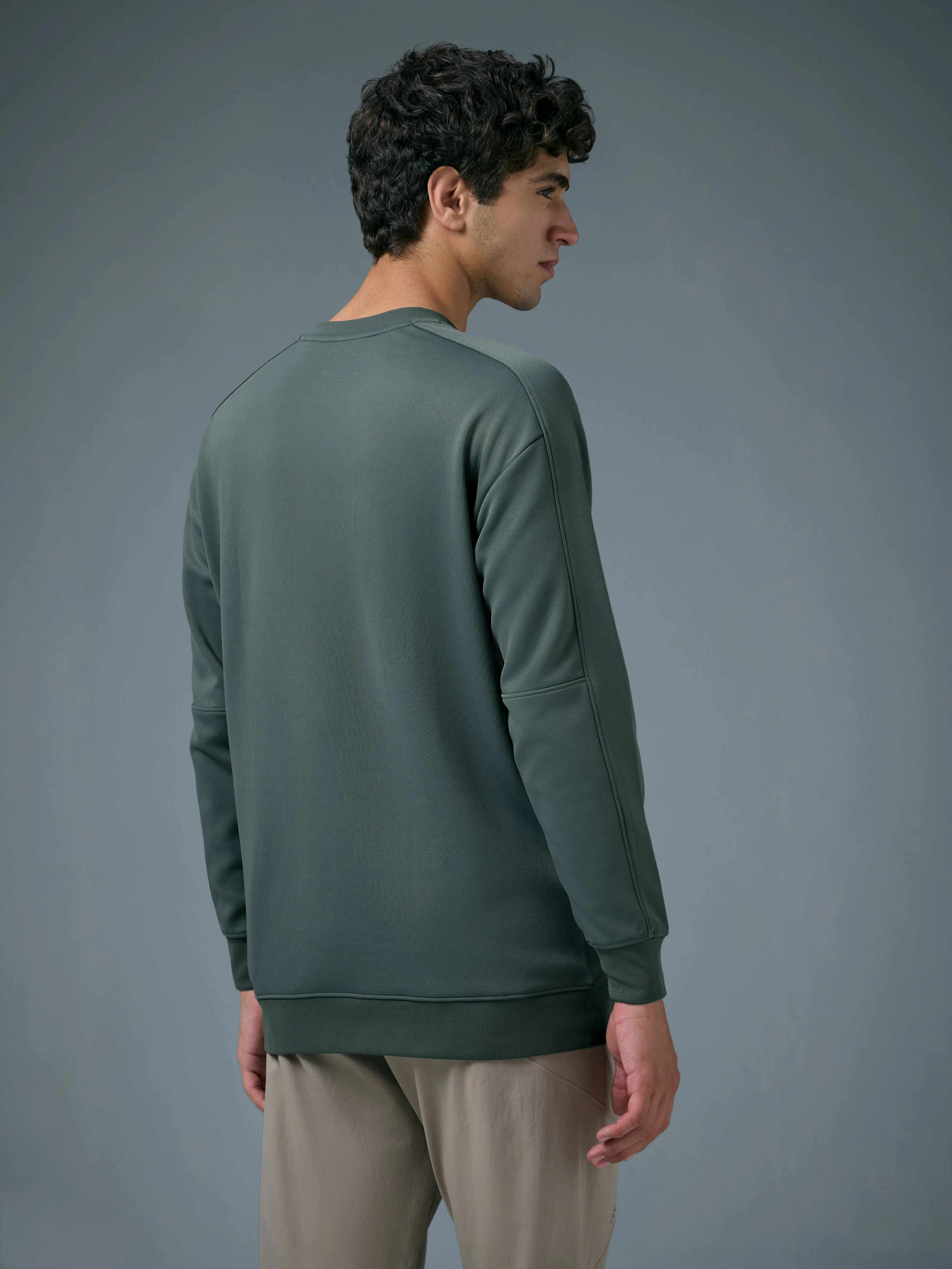 Men Solid Slim Fit Round Neck Sports Sweatshirt with ELASTOPLUS - Image 3