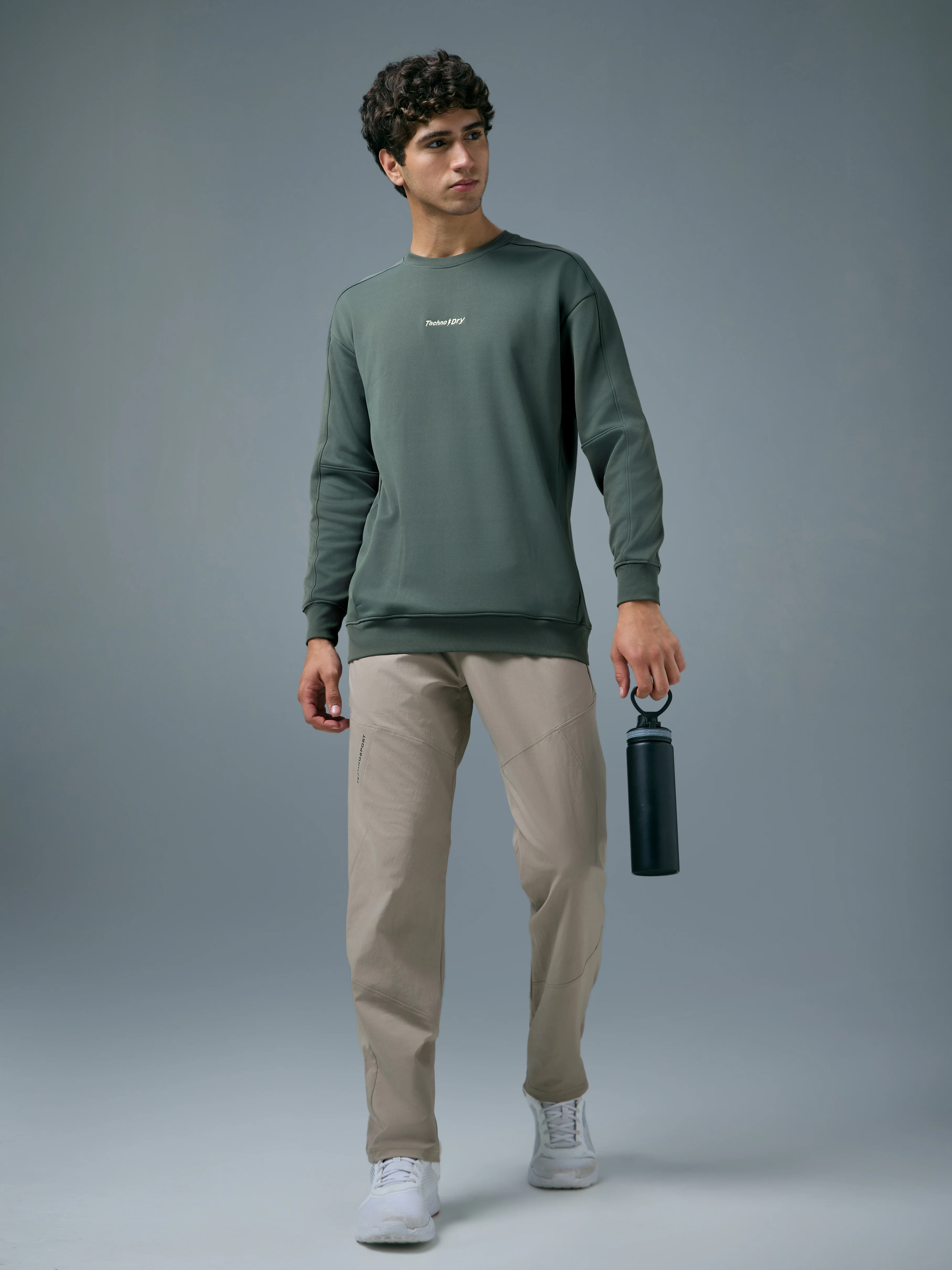 Men Solid Slim Fit Round Neck Sports Sweatshirt with ELASTOPLUS - Image 5