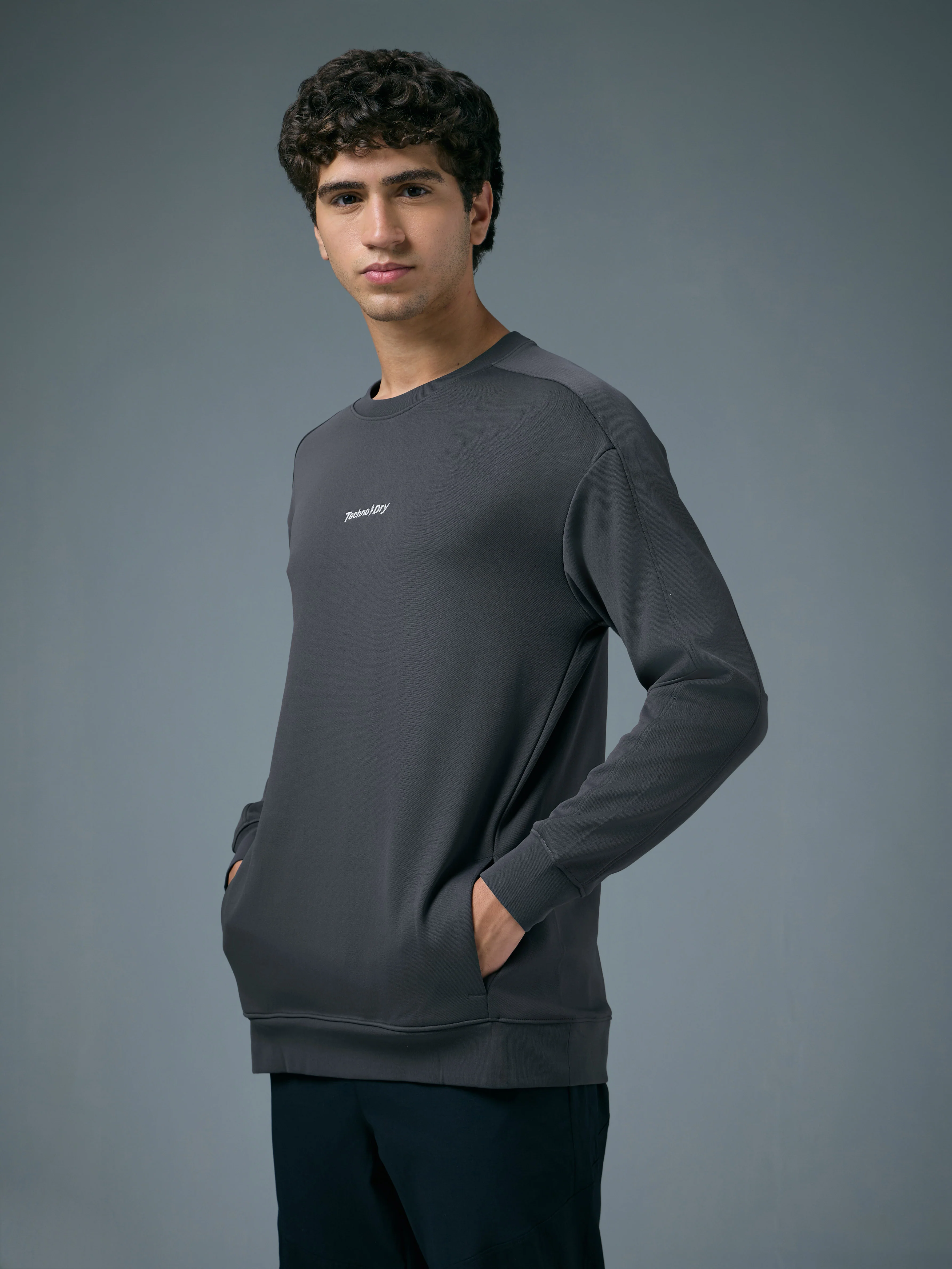 Men Solid Slim Fit Round Neck Sports Sweatshirt with ELASTOPLUS - Image 4