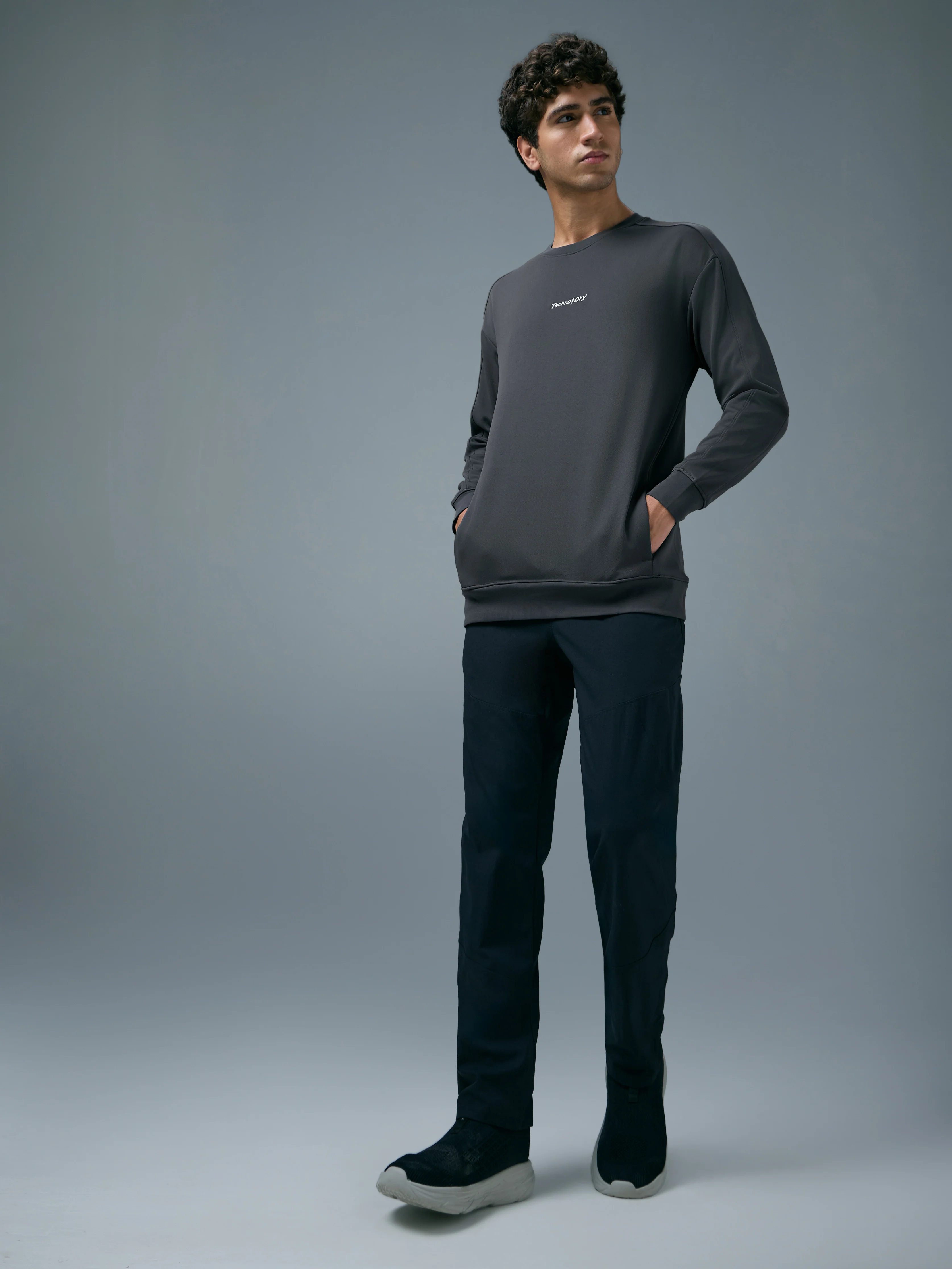 Men Solid Slim Fit Round Neck Sports Sweatshirt with ELASTOPLUS - Image 5
