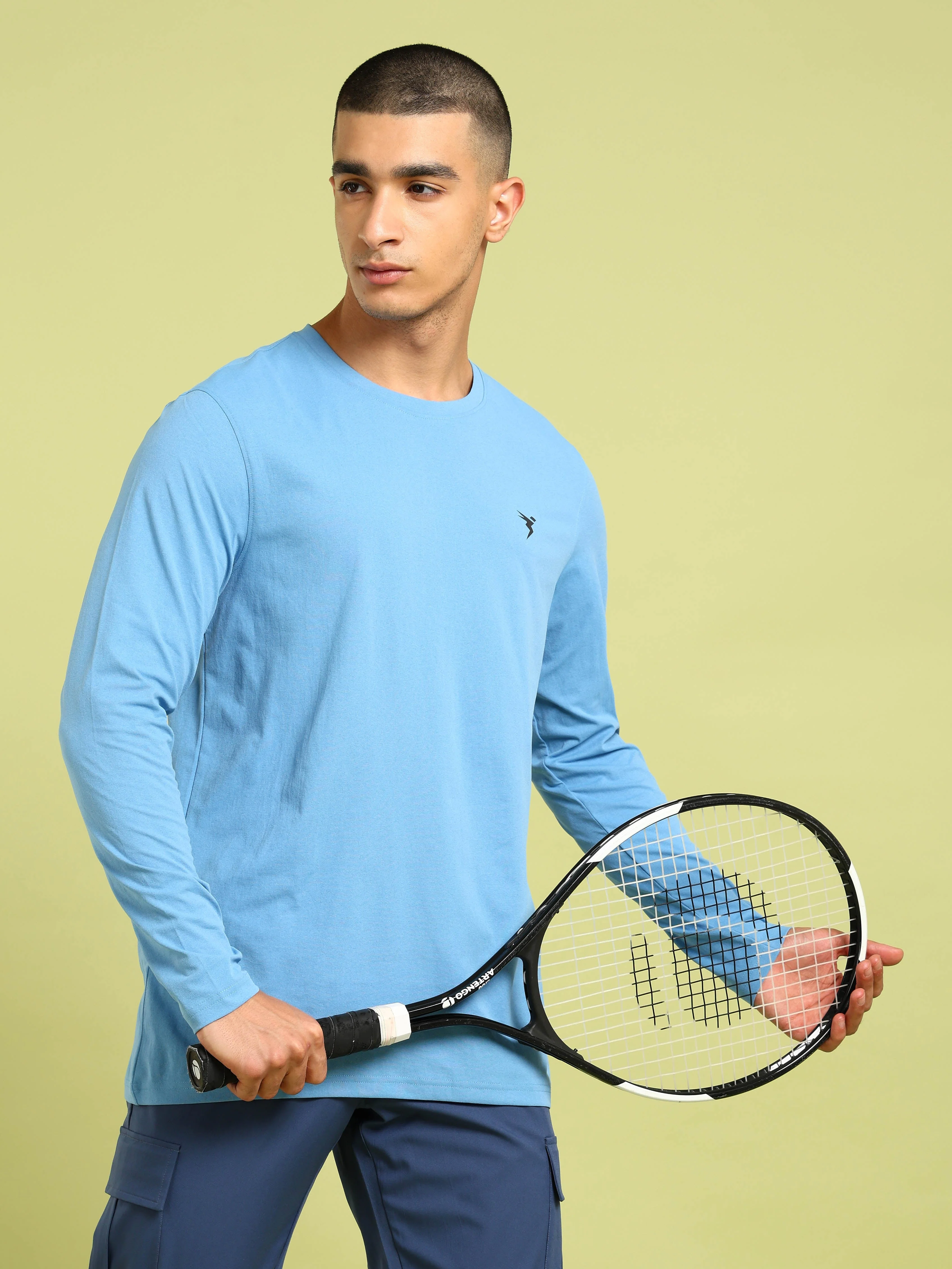 Men Solid Slim Fit Round Neck Sports T-shirt with COTFLEX - Image 2