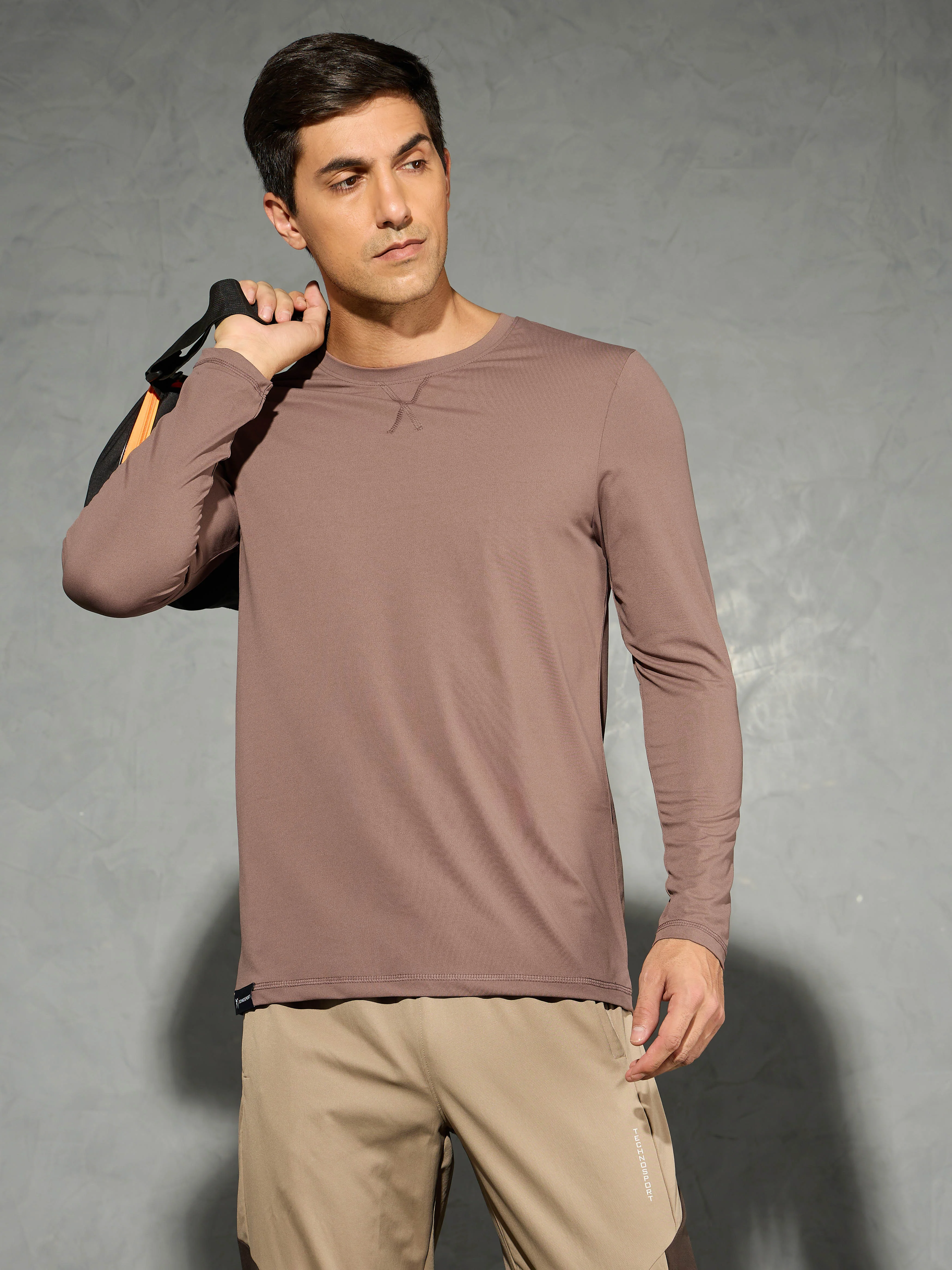 Men Solid Slim Fit Round Neck Sports T-shirt with COTFLEX