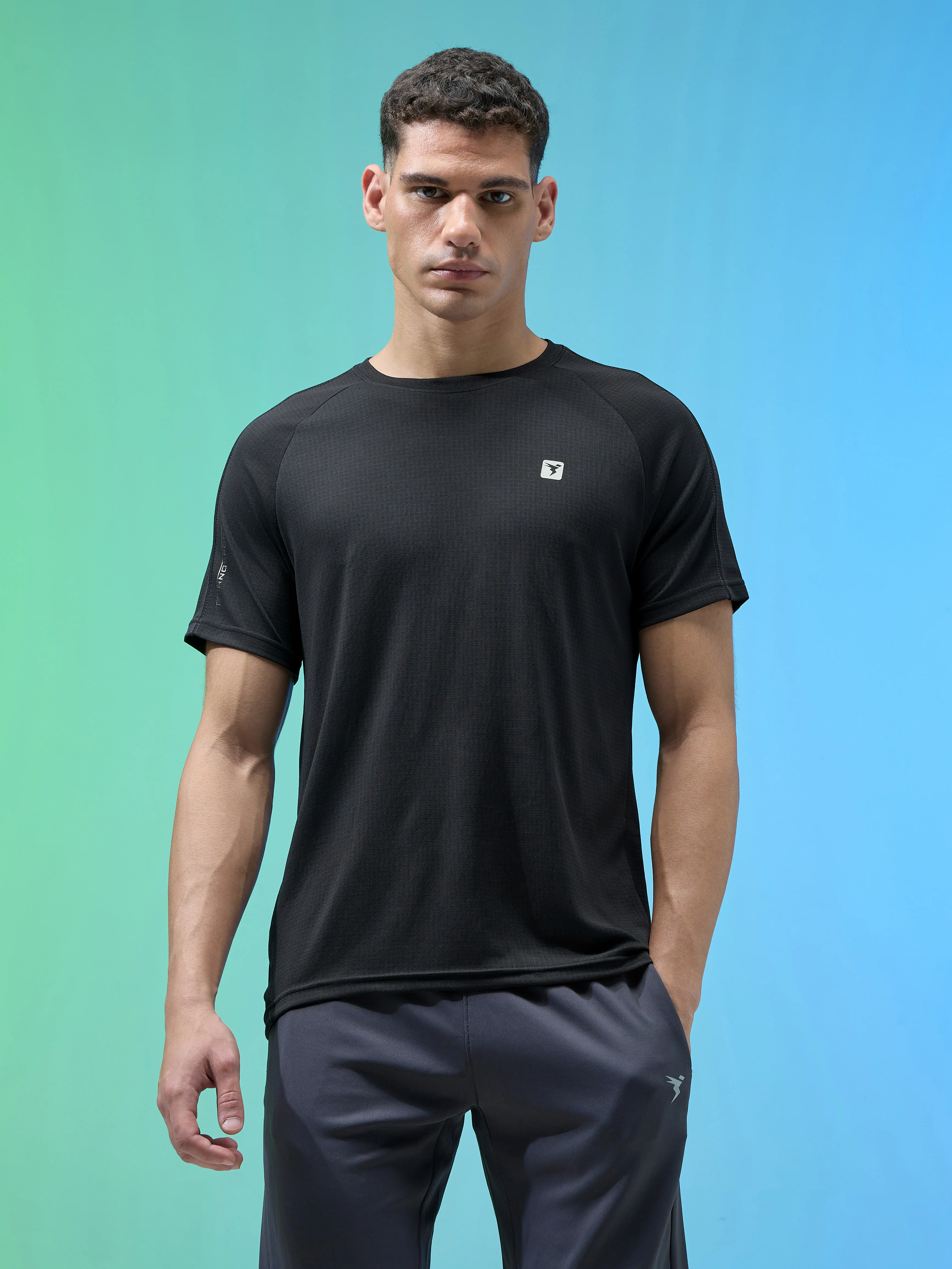 Men Solid Slim Fit Round Neck Sports T-shirt with TECHNOCOOL+ - Image 2