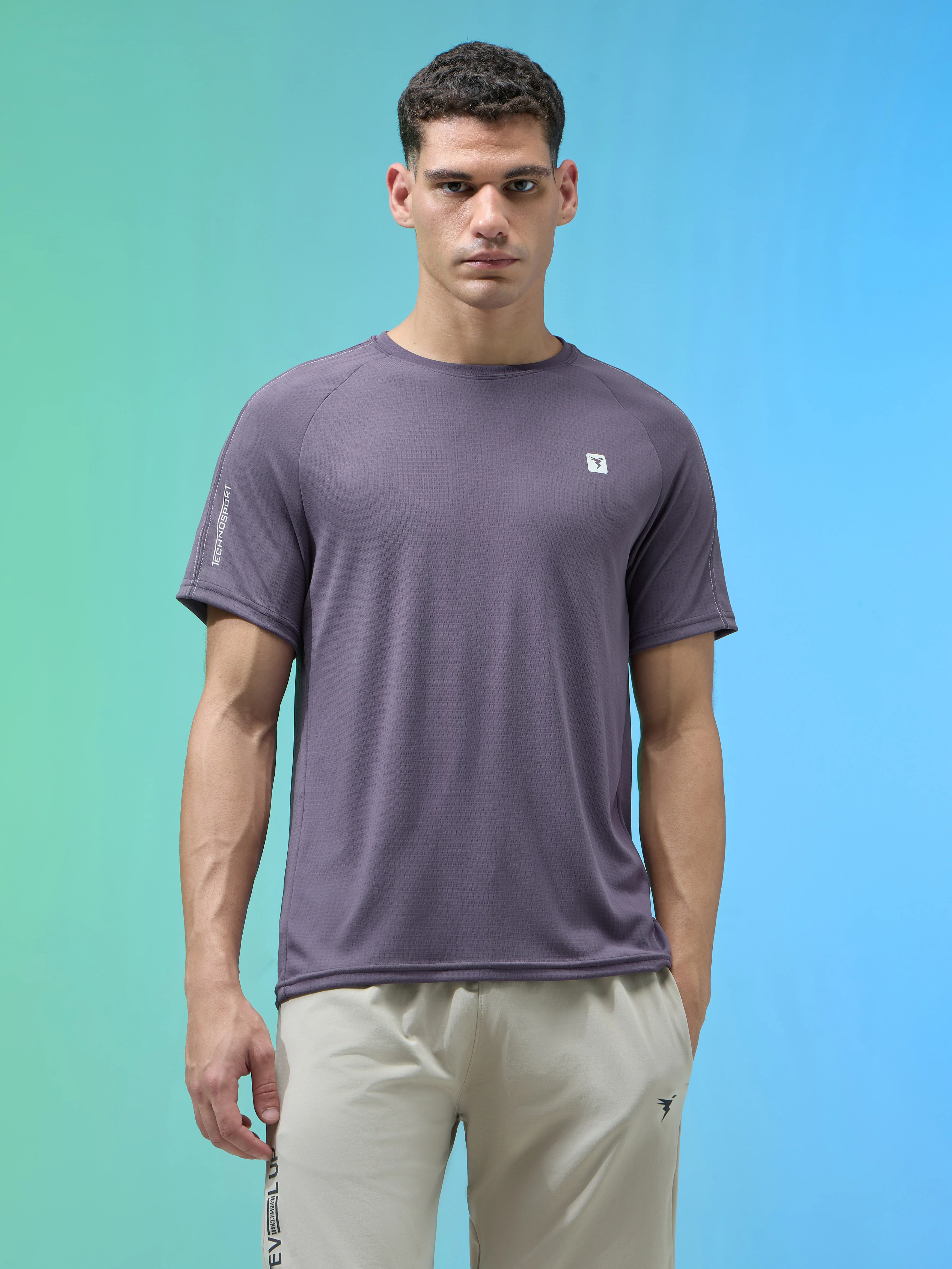 Men Solid Slim Fit Round Neck Sports T-shirt with TECHNOCOOL+ - Image 2