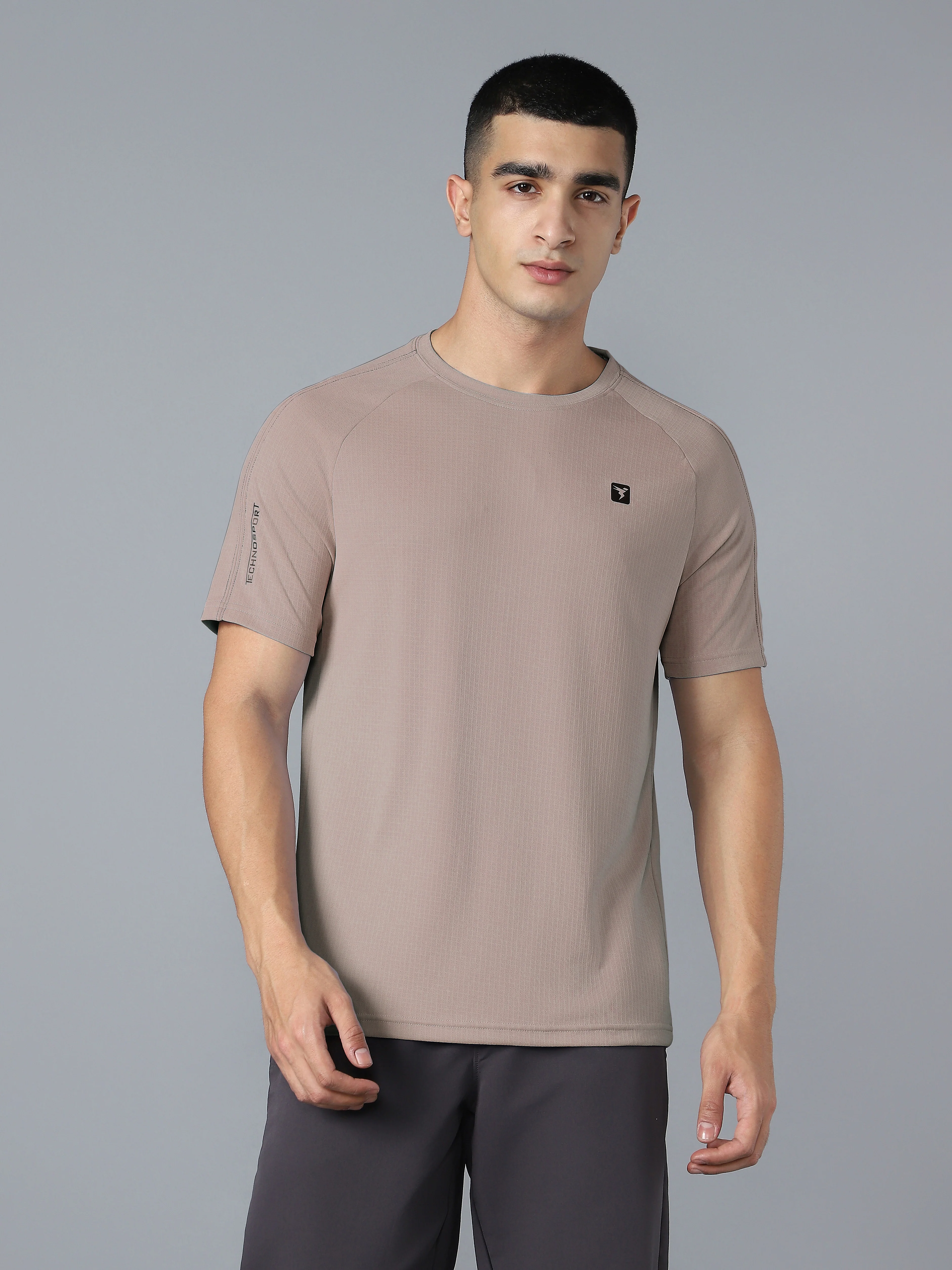 Men Solid Slim Fit Round Neck Sports T-shirt with TECHNOCOOL+