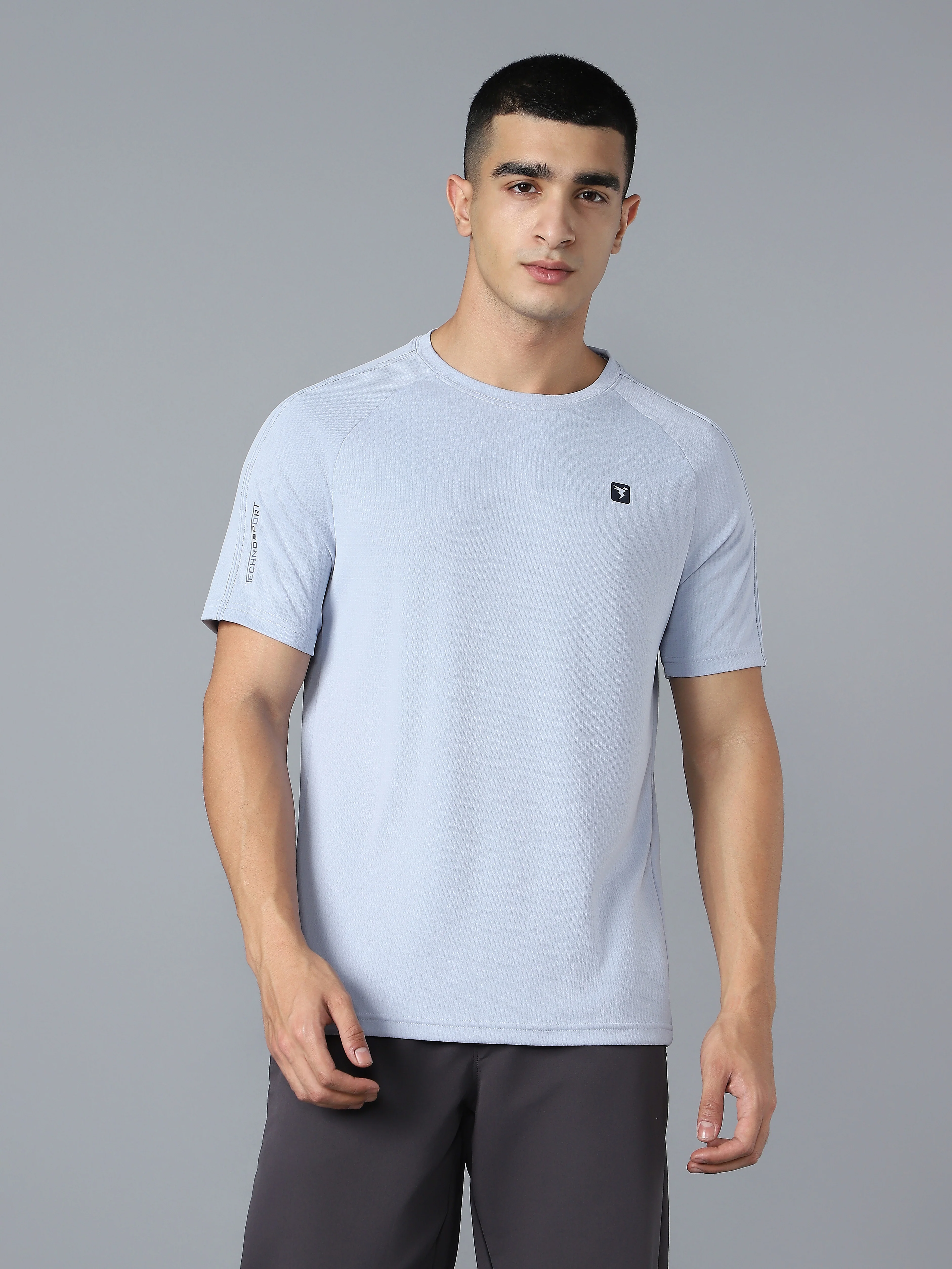 Men Solid Slim Fit Round Neck Sports T-shirt with TECHNOCOOL+