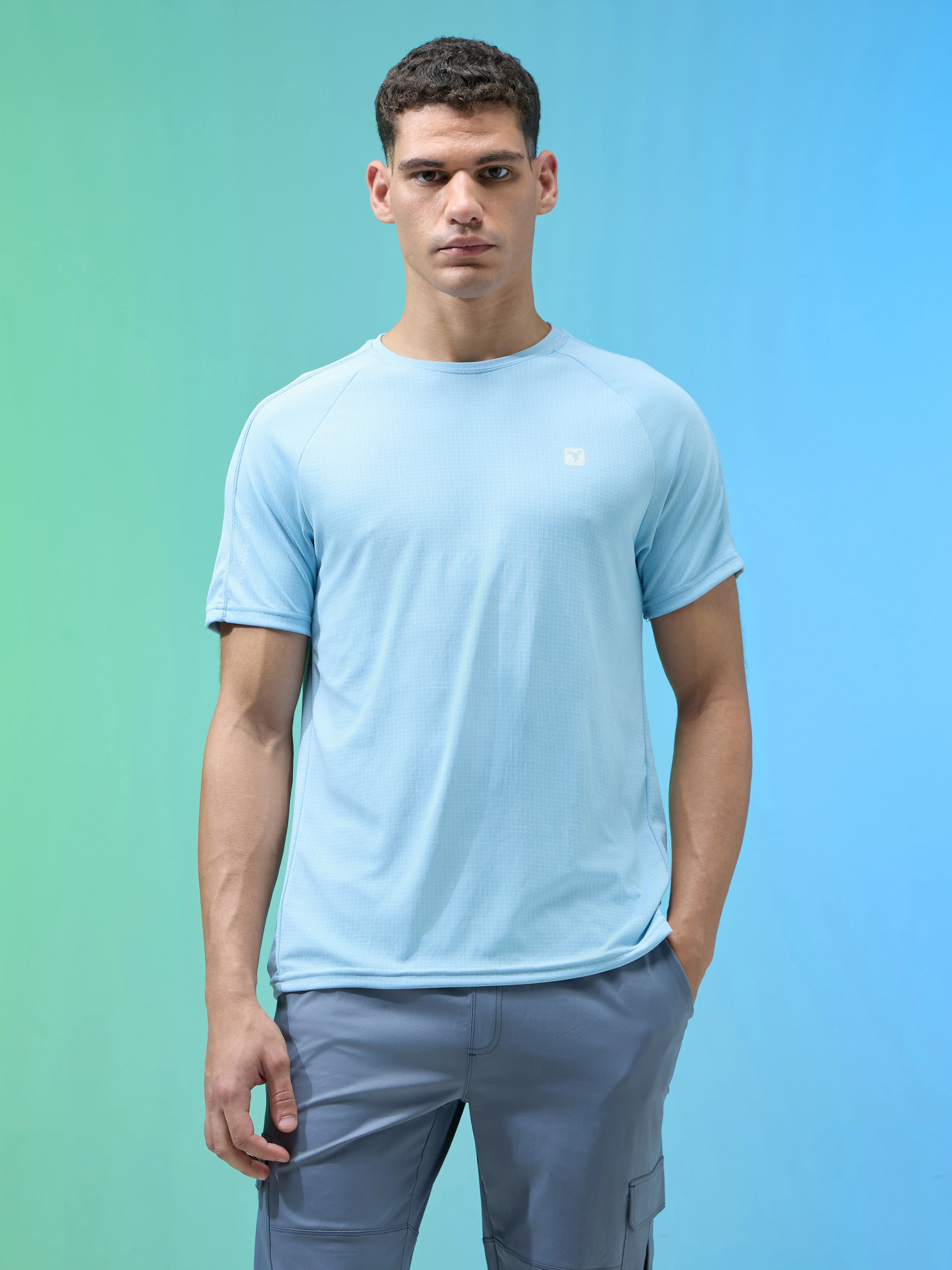 Men Solid Slim Fit Round Neck Sports T-shirt with TECHNOCOOL+ - Image 2
