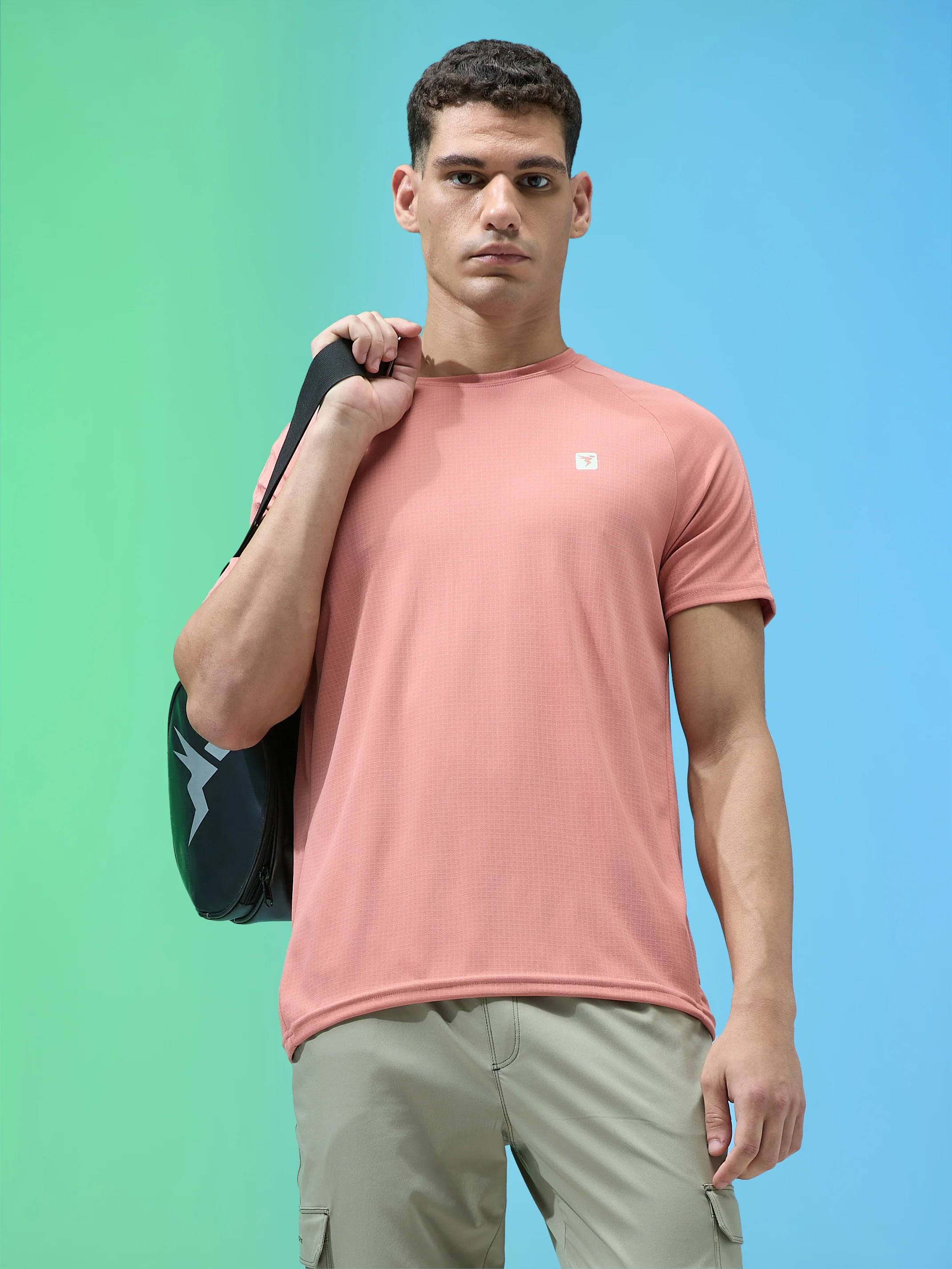 Men Solid Slim Fit Round Neck Sports T-shirt with TECHNOCOOL+