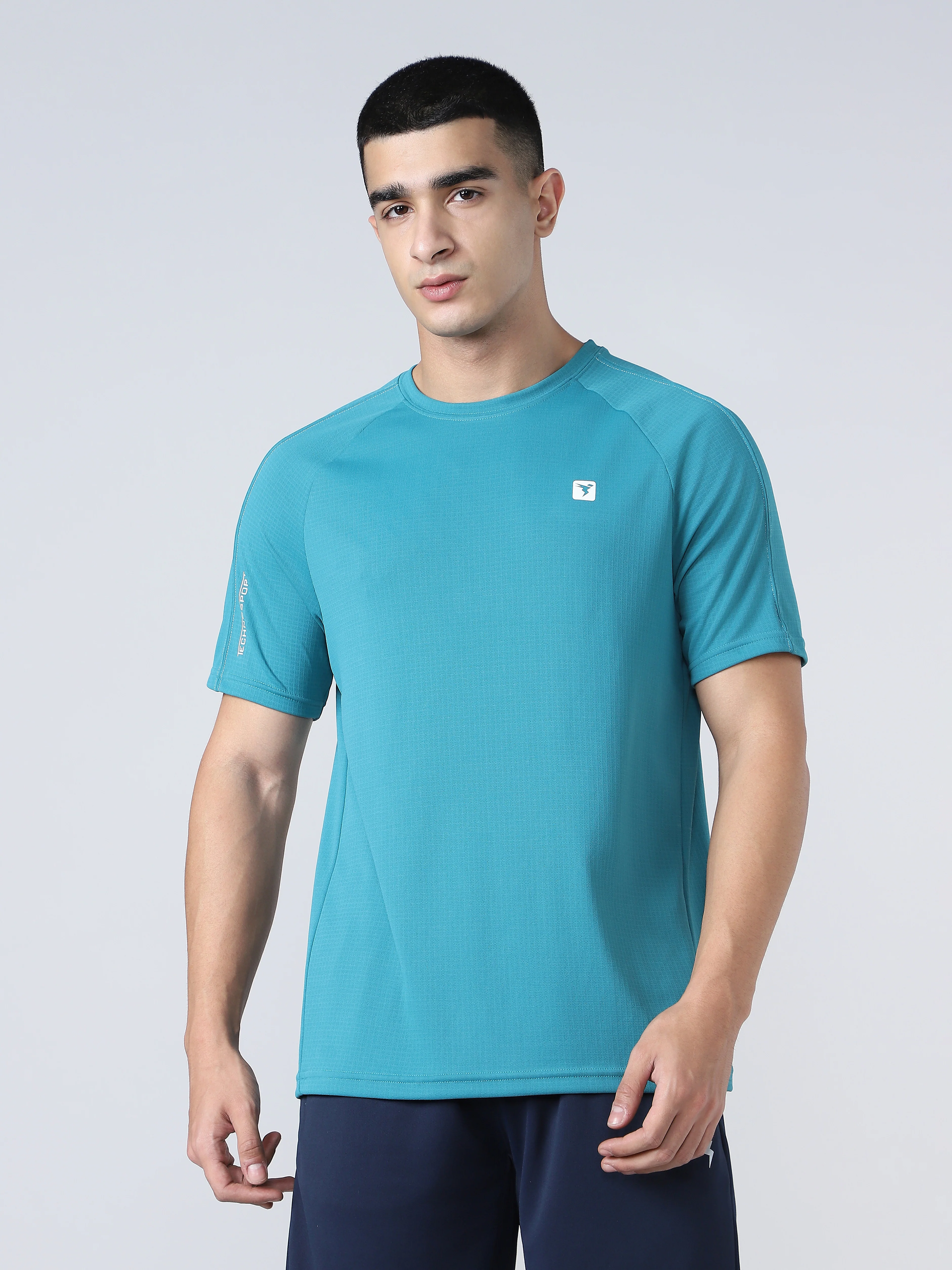 Men Solid Slim Fit Round Neck Sports T-shirt with TECHNOCOOL+