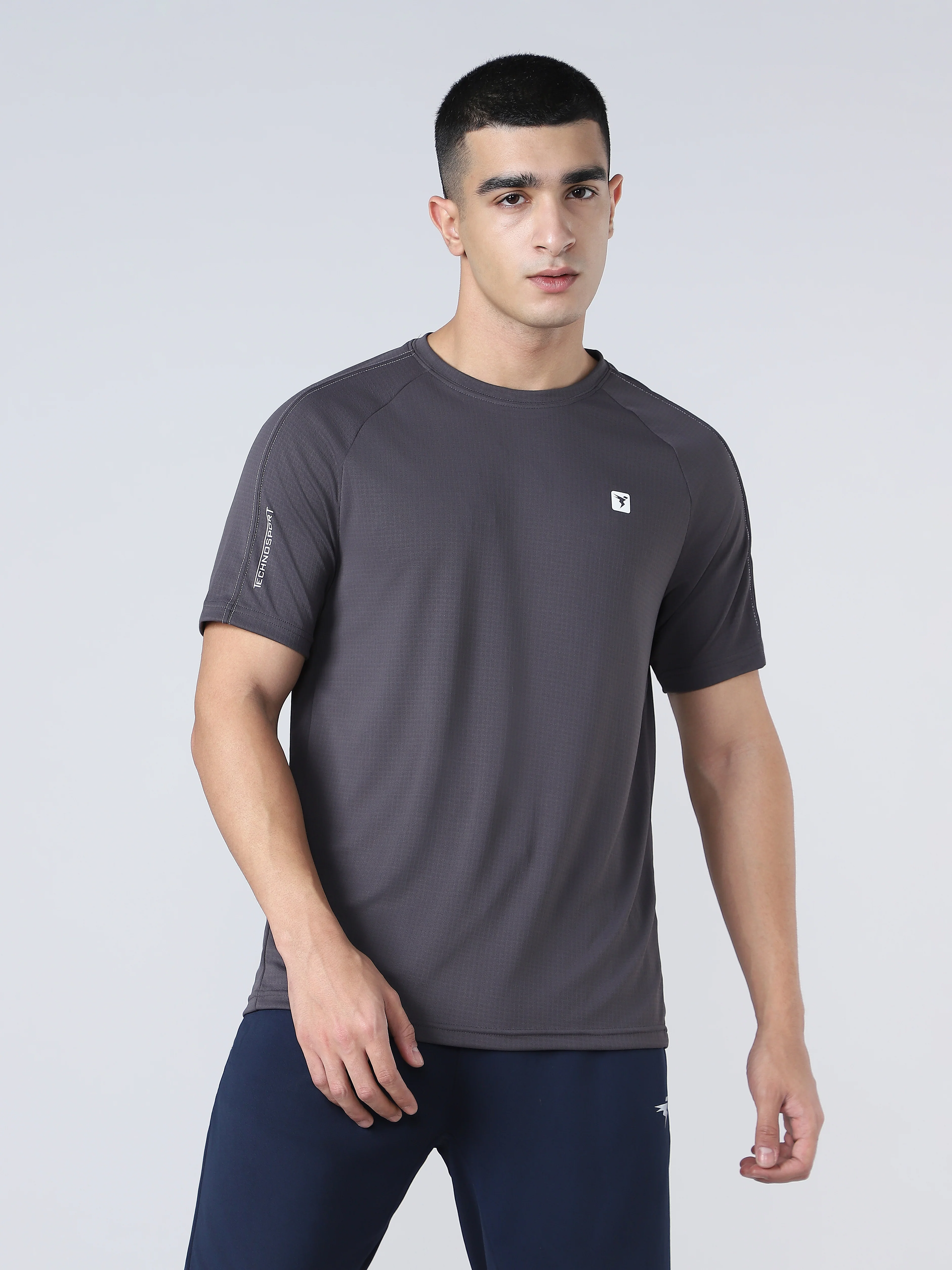 Men Solid Slim Fit Round Neck Sports T-shirt with TECHNOCOOL+