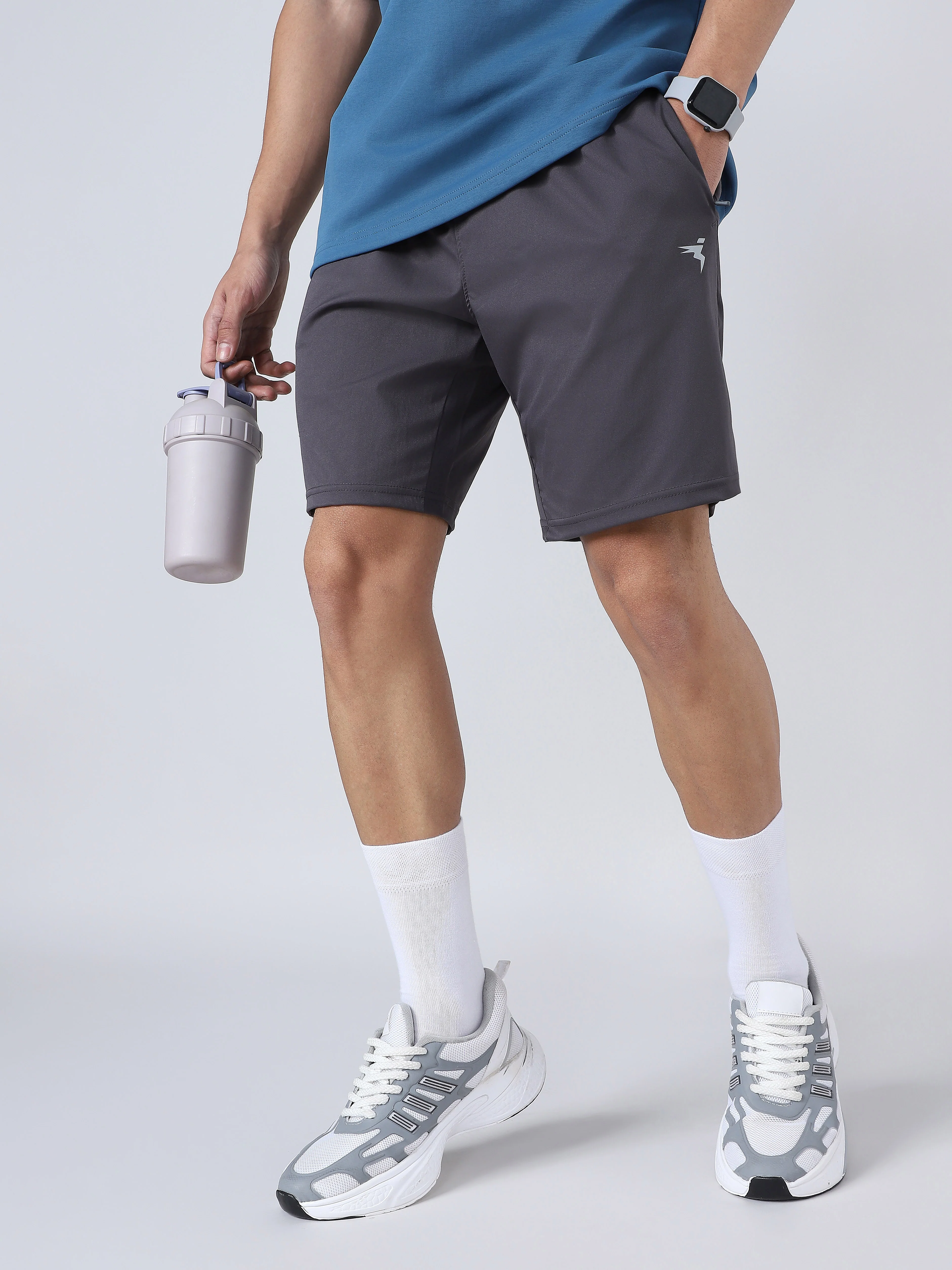 Men Solid Slim Fit Sports Shorts with TS FLEXI
