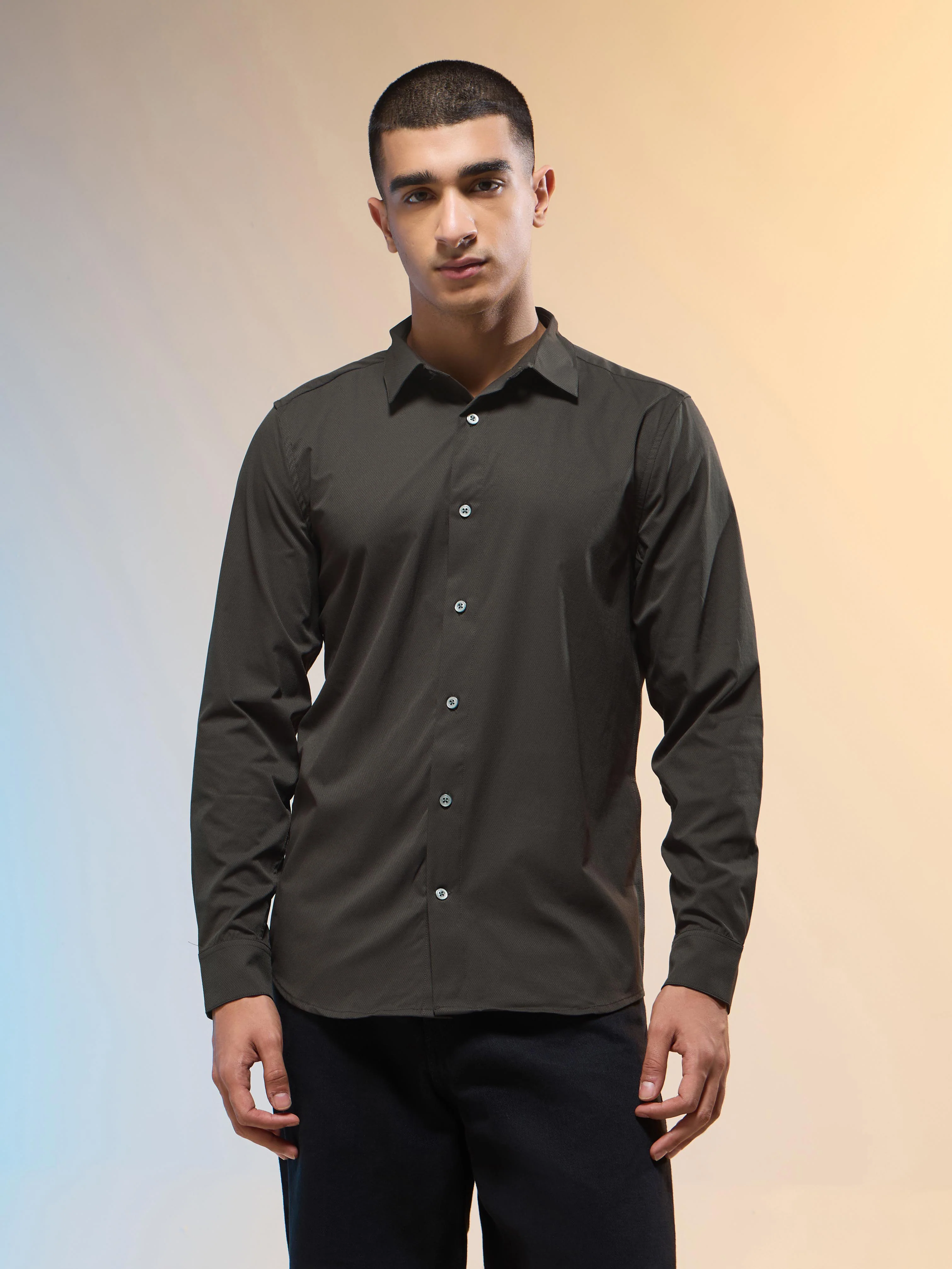 Men Solid Slim Fit Spread Collar Shirt with TS LYTRA - Image 2
