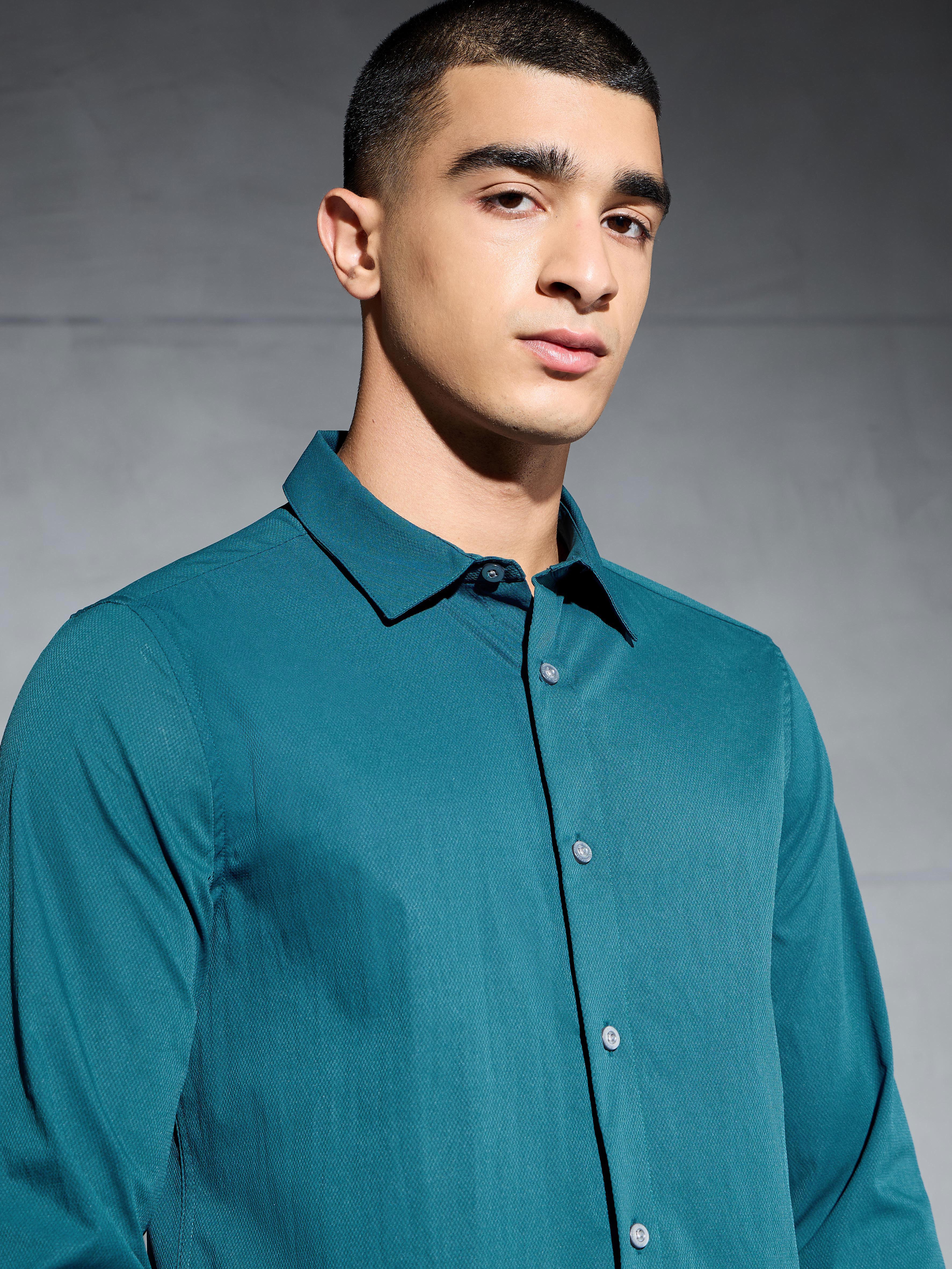 Men Solid Slim Fit Spread Collar Shirt with TS LYTRA - Image 6