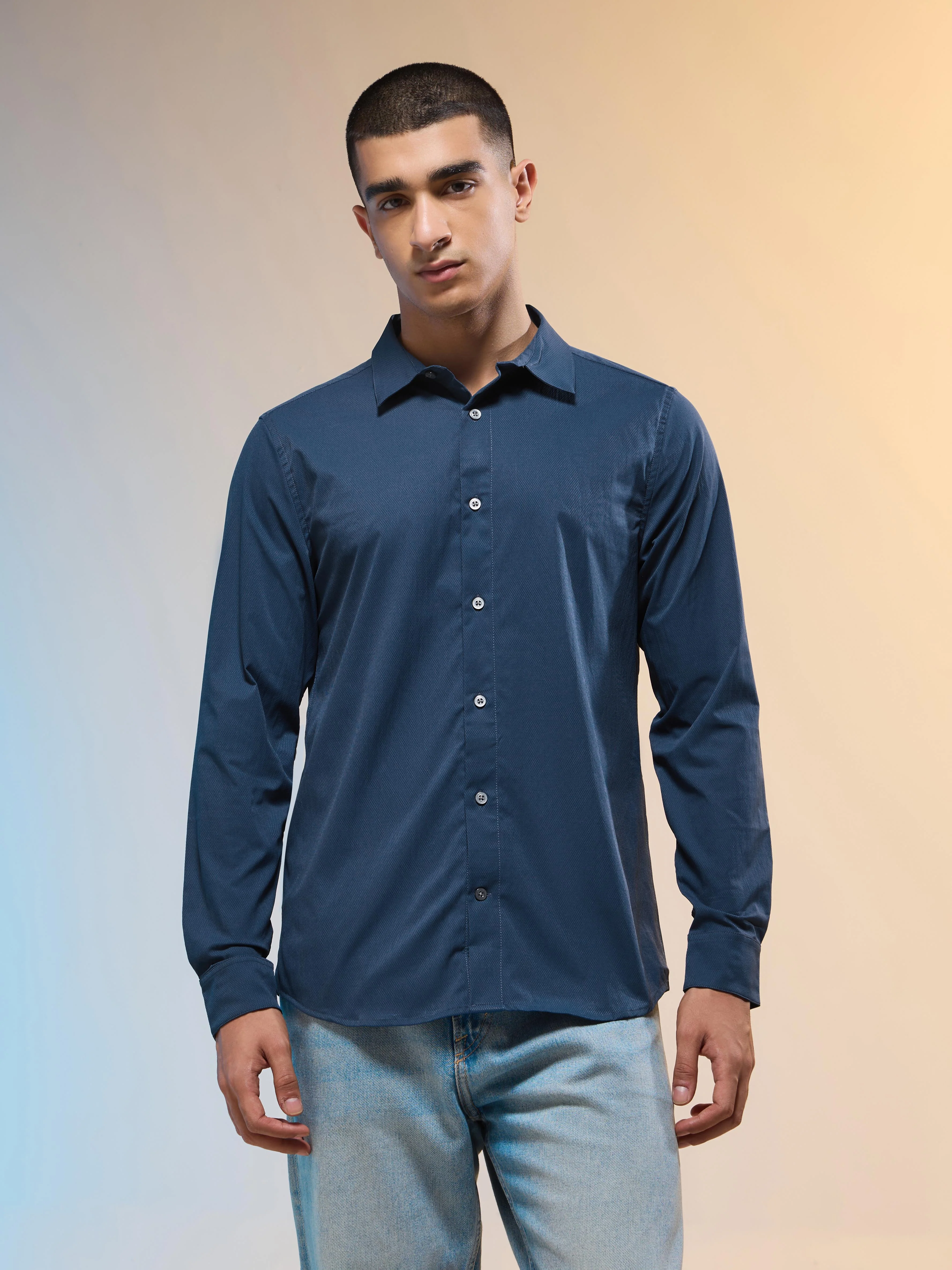Men Solid Slim Fit Spread Collar Shirt with TS LYTRA - Image 2