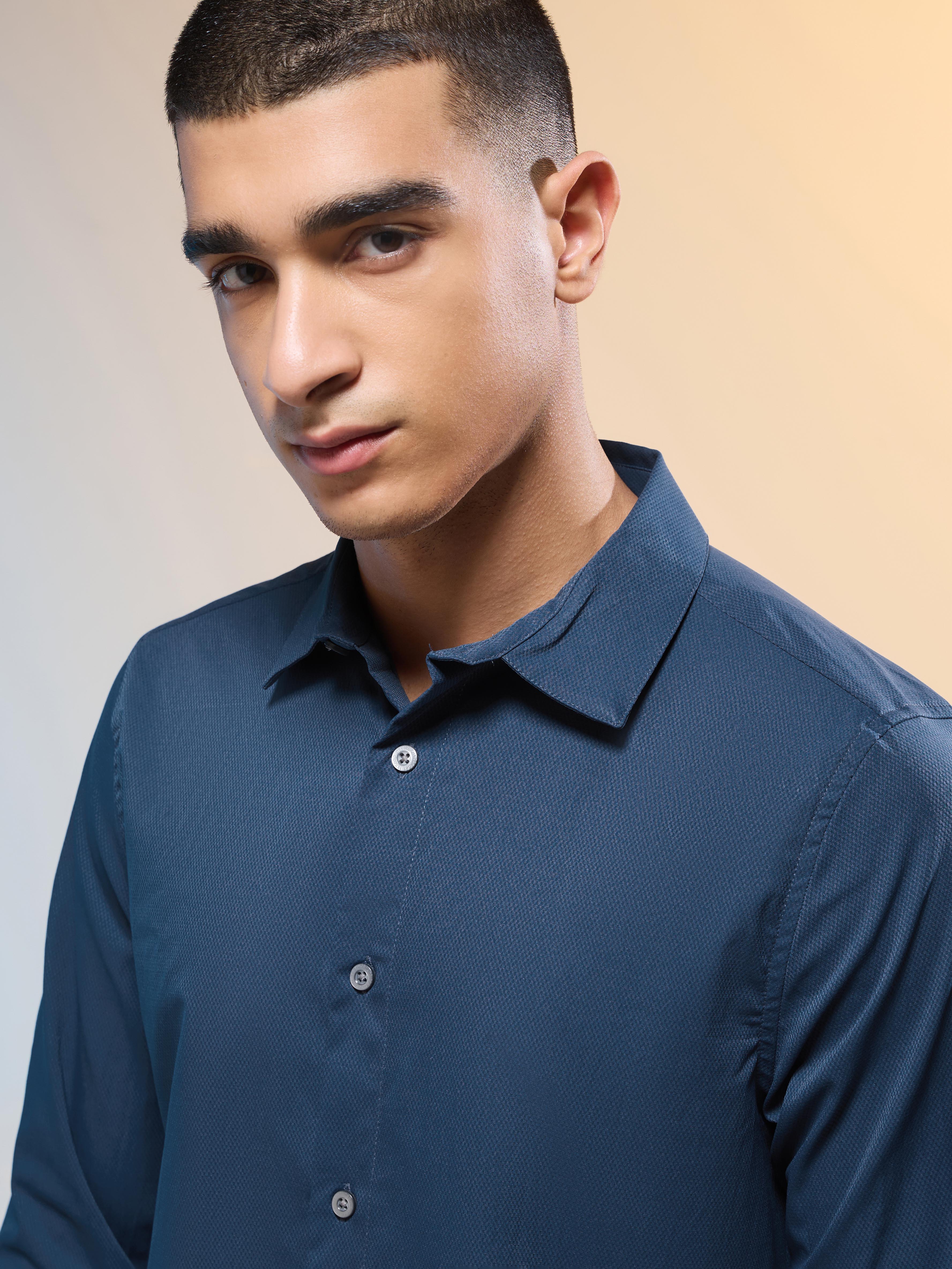 Men Solid Slim Fit Spread Collar Shirt with TS LYTRA - Image 6