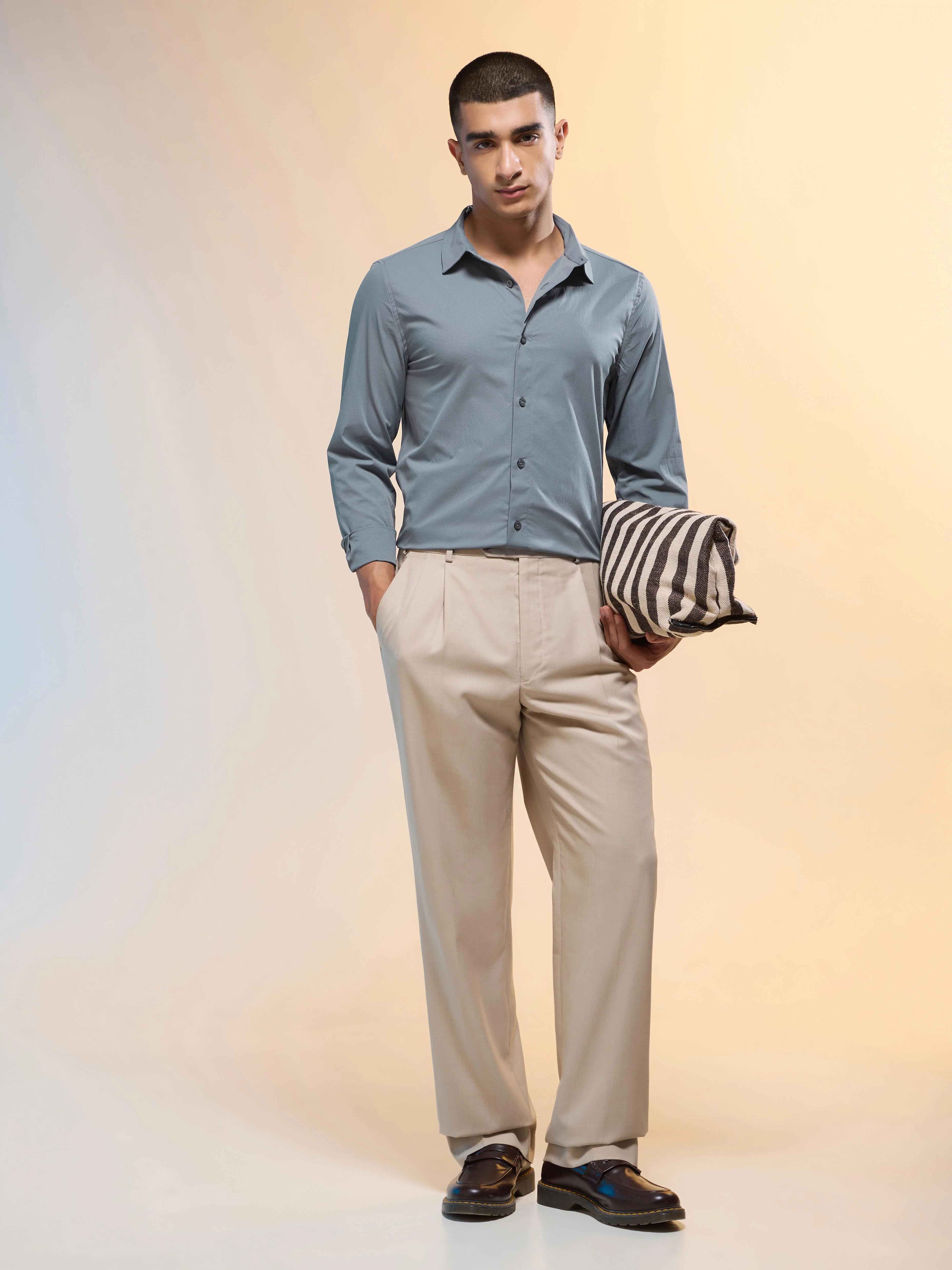 Men Solid Slim Fit Spread Collar Shirt with TS LYTRA - Image 5