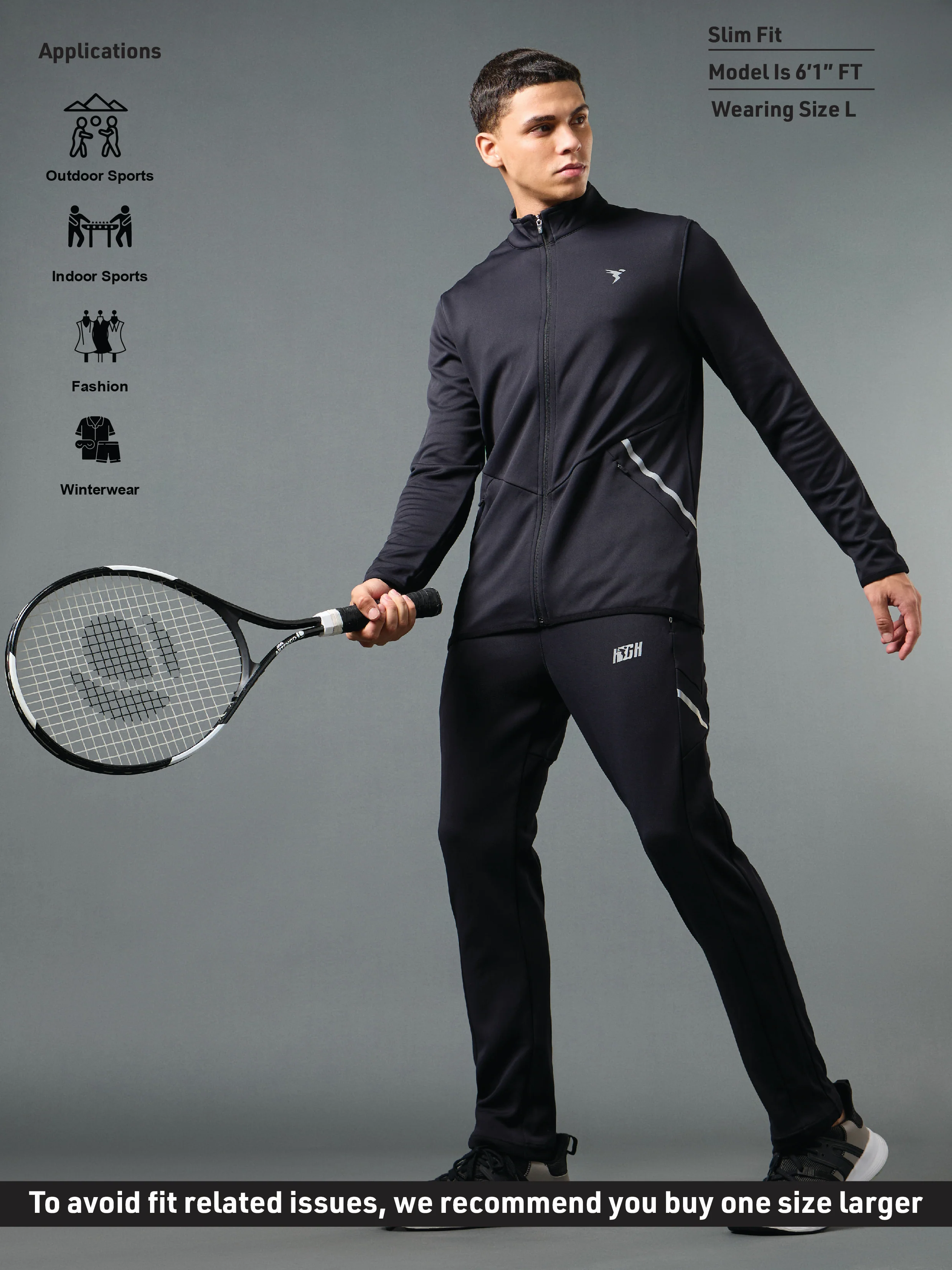 Men Solid Slim Fit Tracksuits with ELASTO LITE - Image 3