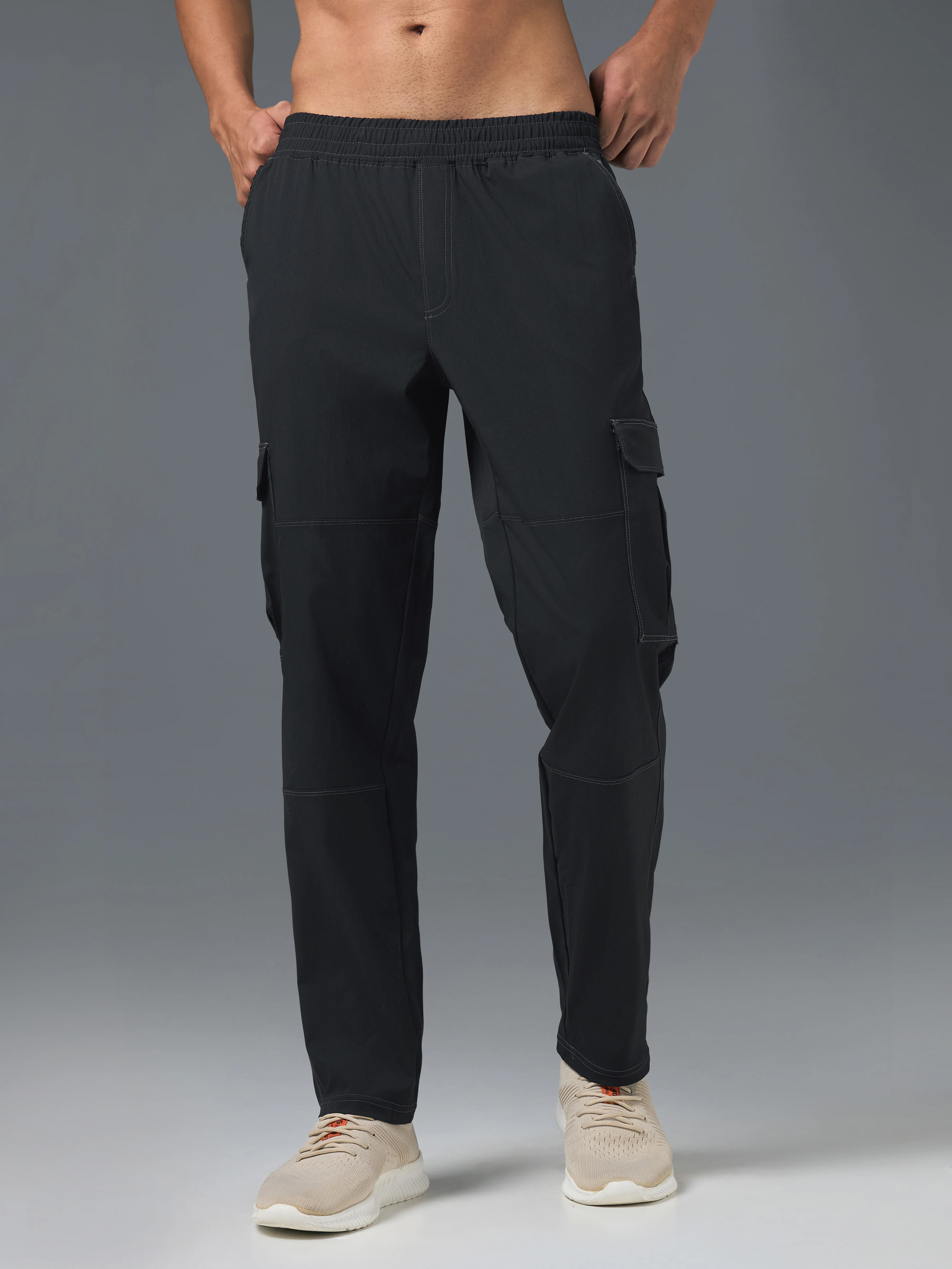 Men Solid Straight Fit Sports Cargo Trackpants with TS FLEXI - Image 2
