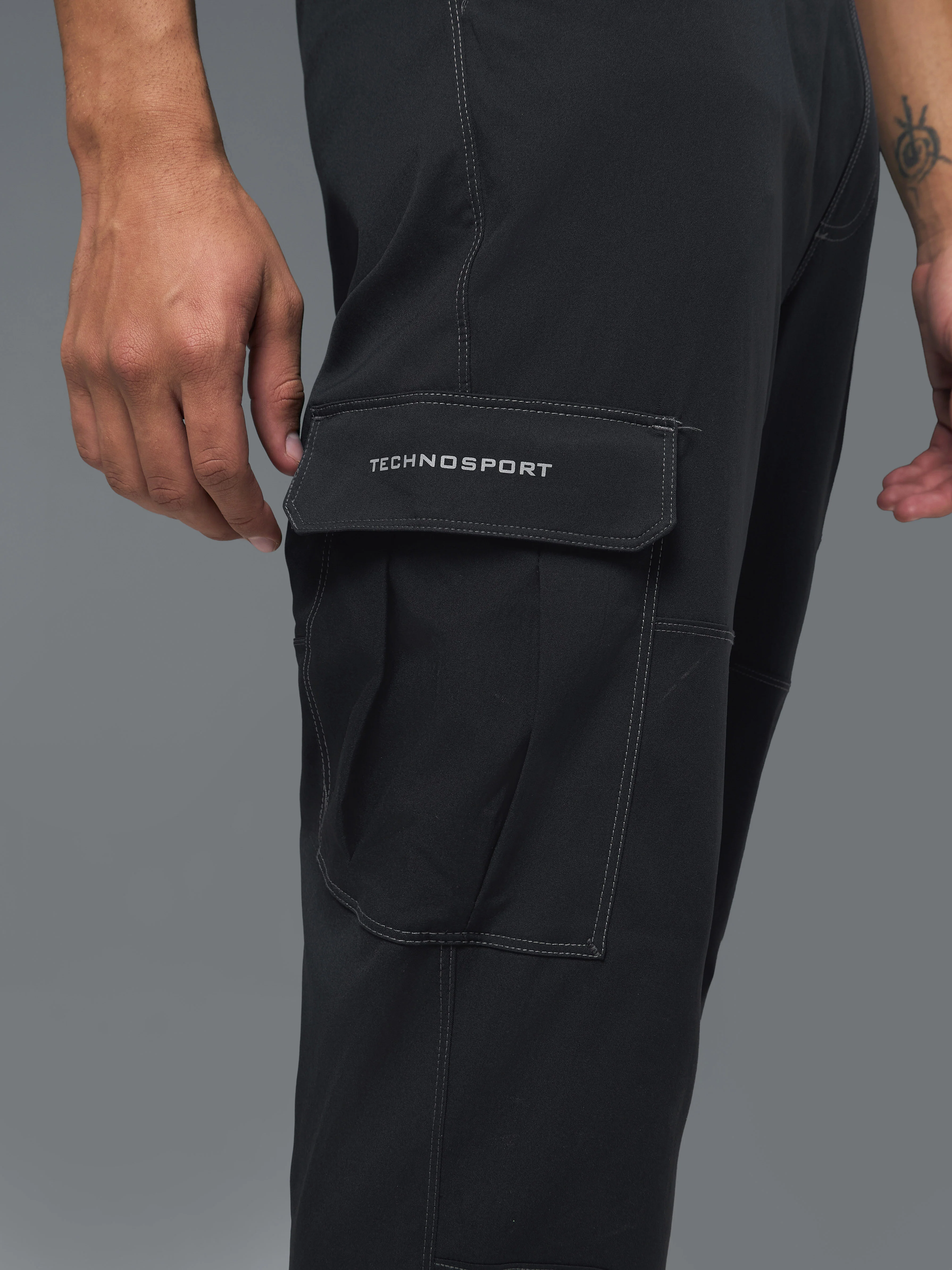 Men Solid Straight Fit Sports Cargo Trackpants with TS FLEXI - Image 6