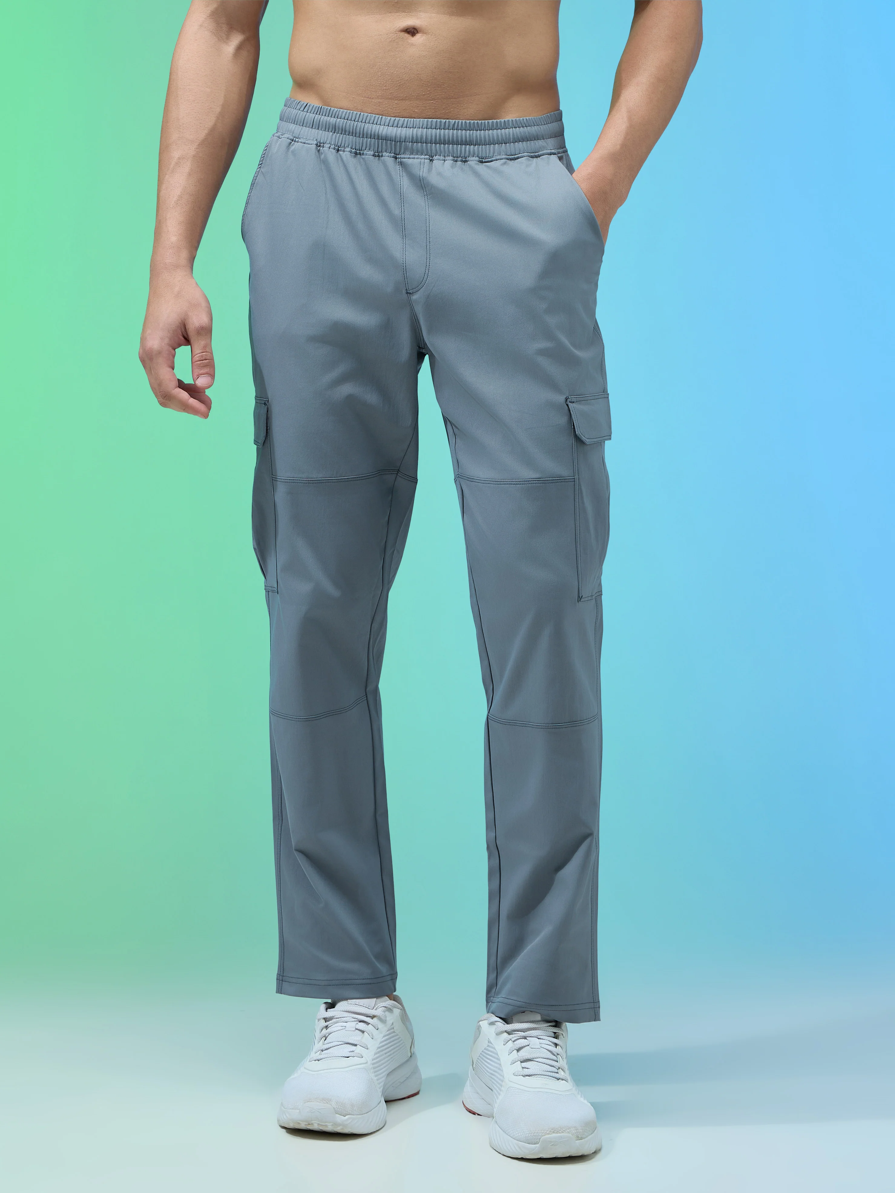 Men Solid Straight Fit Sports Cargo Trackpants with TS FLEXI - Image 2