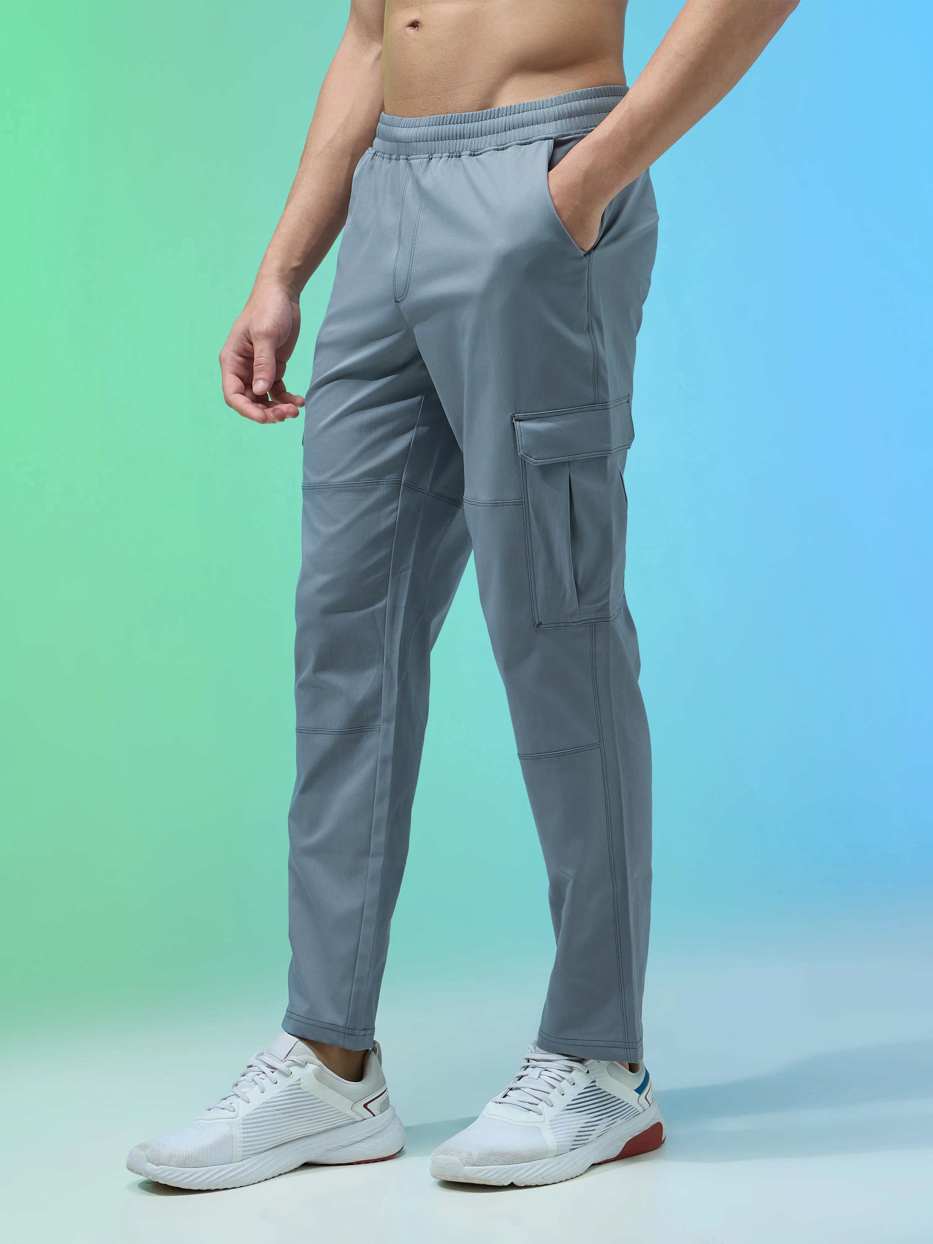 Men Solid Straight Fit Sports Cargo Trackpants with TS FLEXI - Image 4