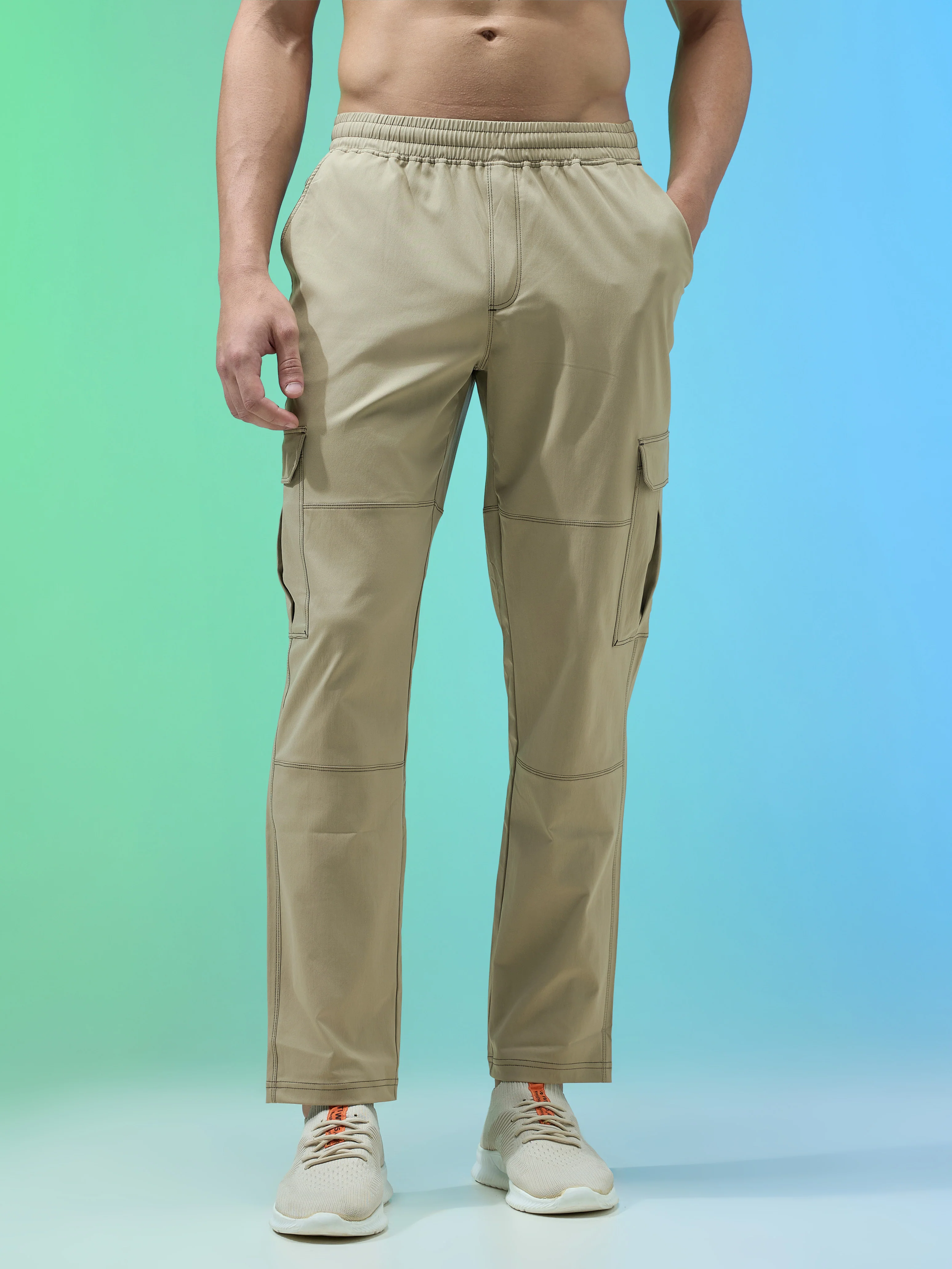 Men Solid Straight Fit Sports Cargo Trackpants with TS FLEXI - Image 2