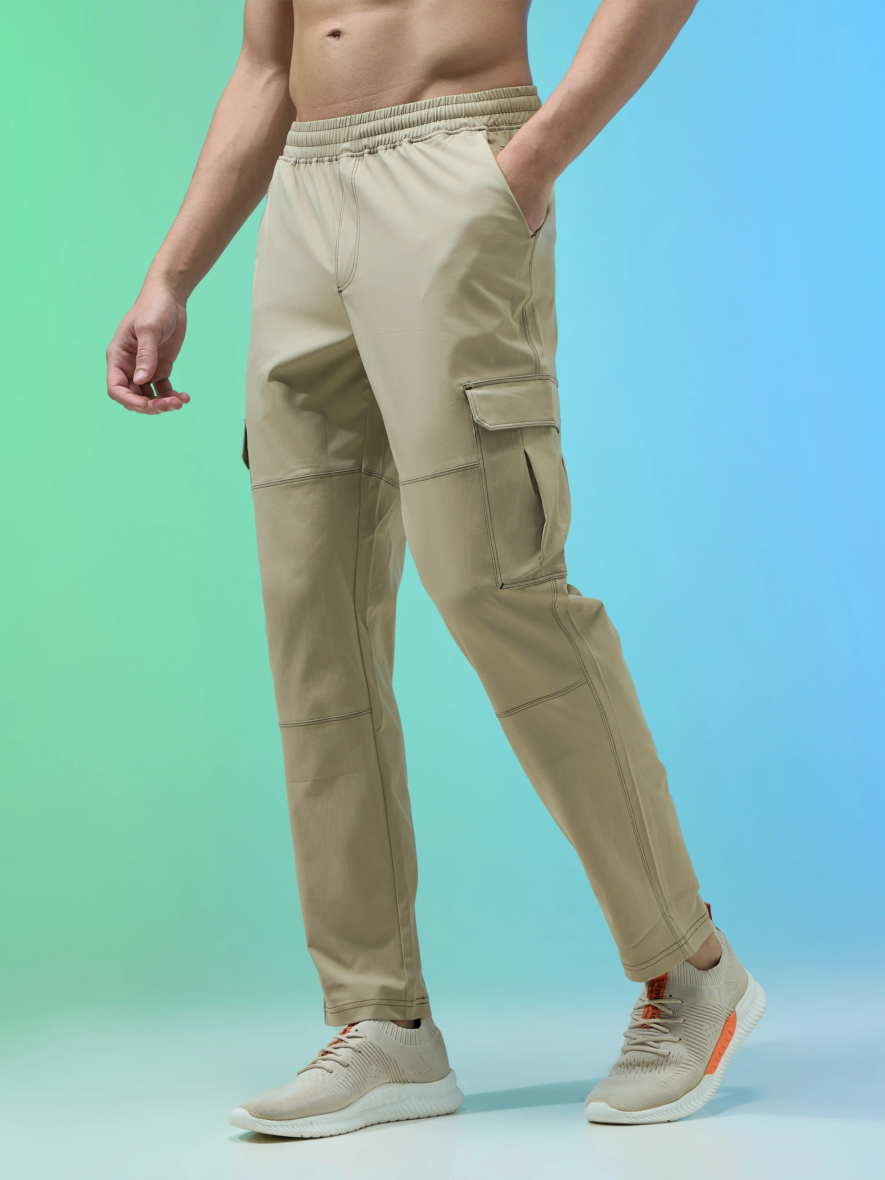 Men Solid Straight Fit Sports Cargo Trackpants with TS FLEXI - Image 4