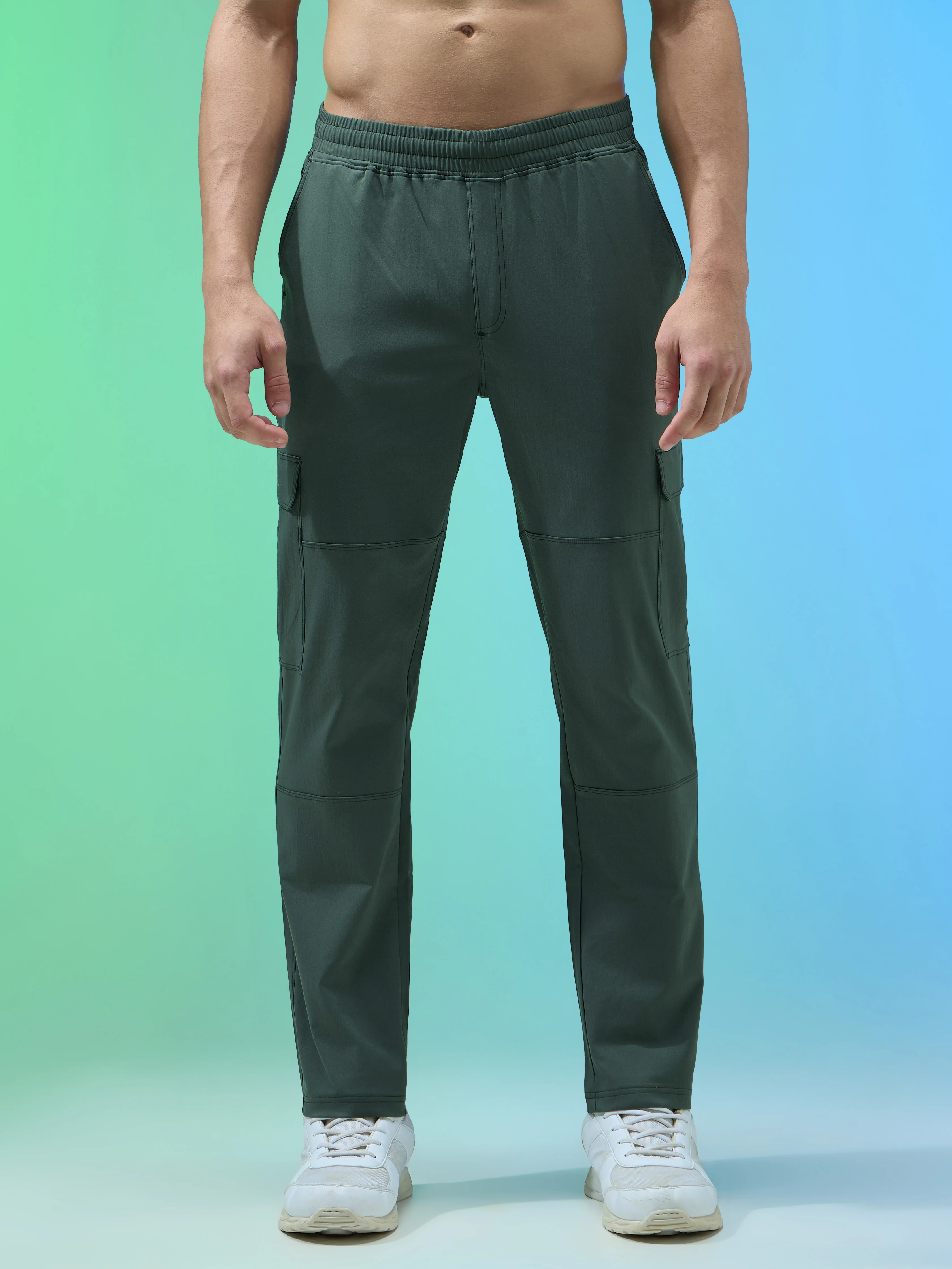 Men Solid Straight Fit Sports Cargo Trackpants with TS FLEXI - Image 2