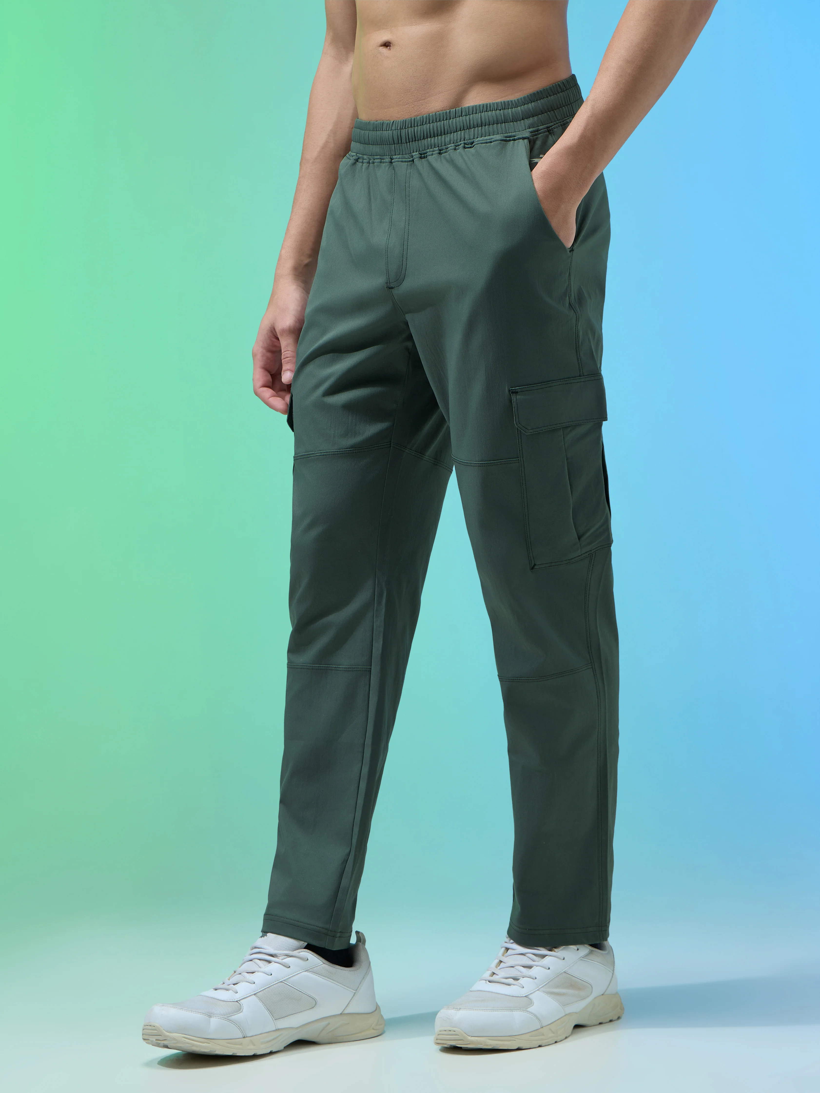 Men Solid Straight Fit Sports Cargo Trackpants with TS FLEXI - Image 4