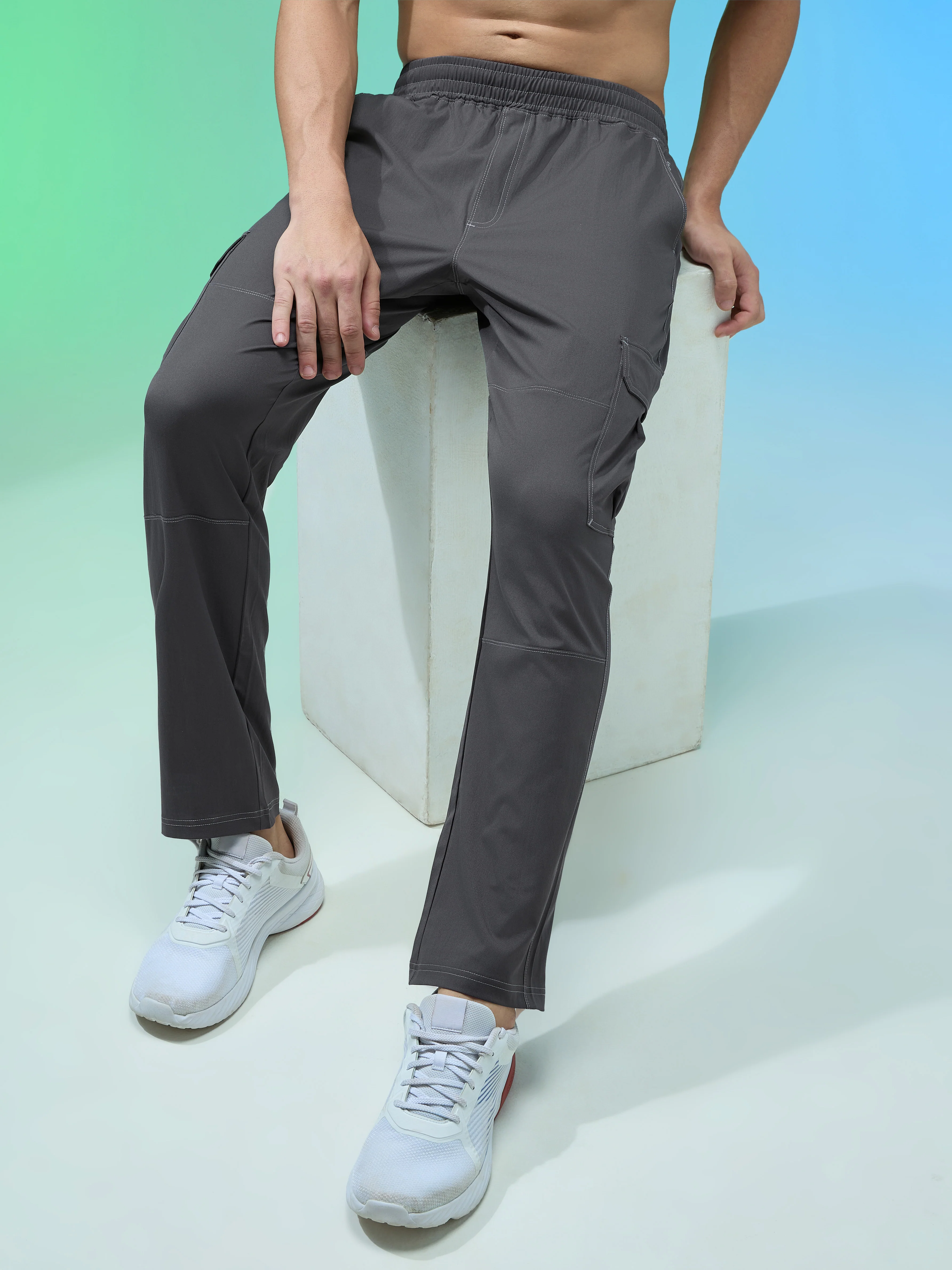 Men Solid Straight Fit Sports Cargo Trackpants with TS FLEXI - Image 2