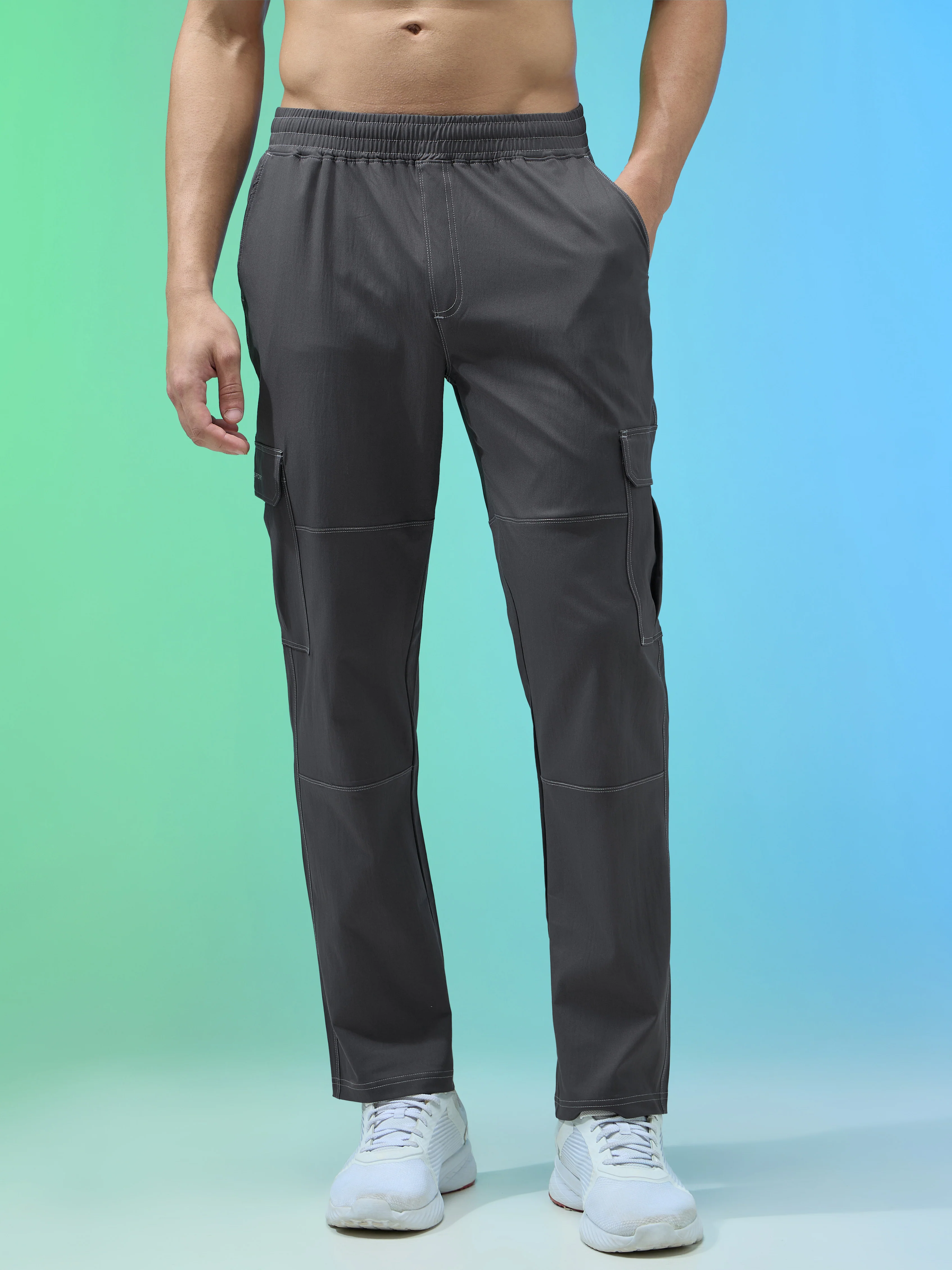 Men Solid Straight Fit Sports Cargo Trackpants with TS FLEXI - Image 3
