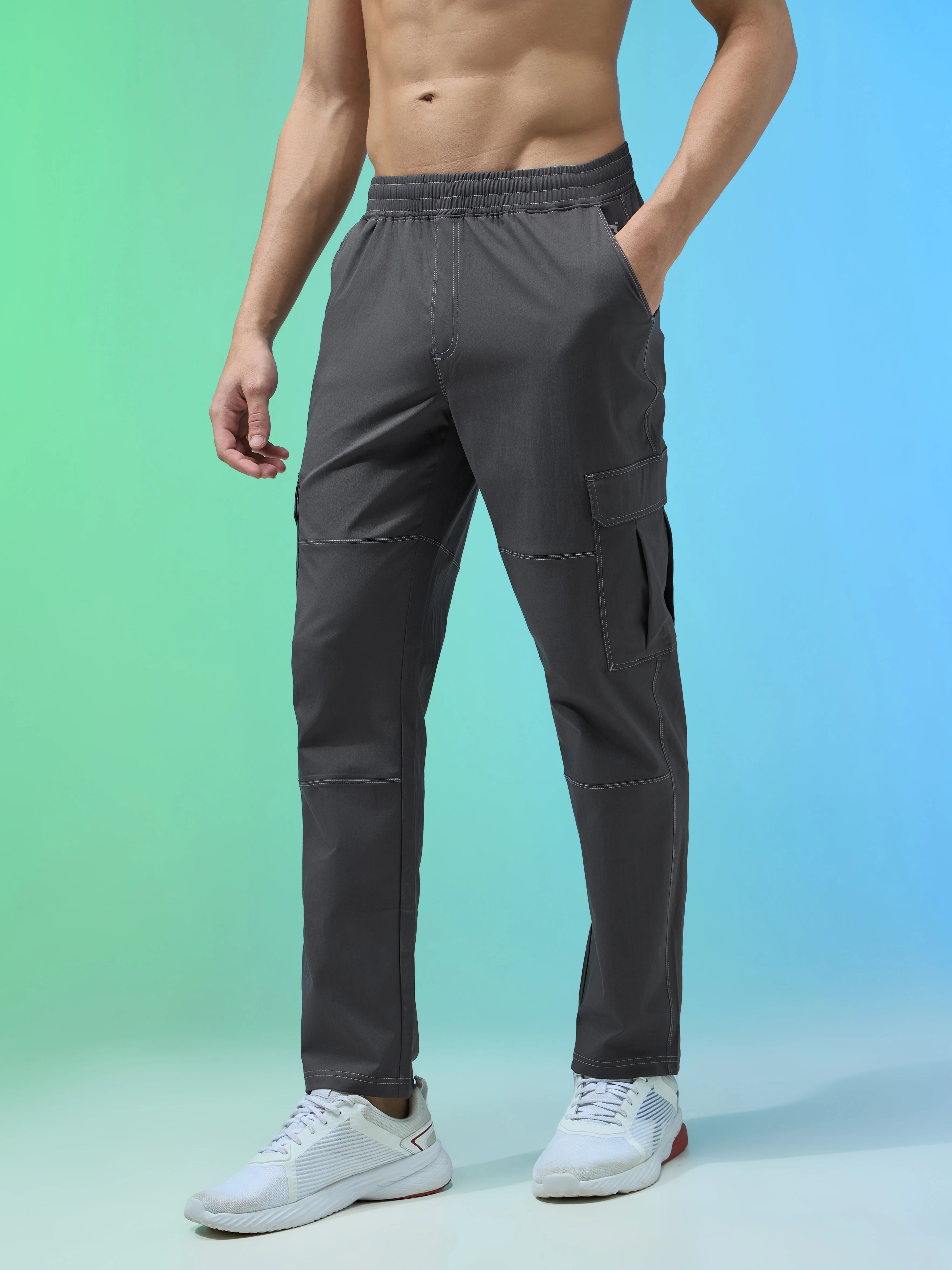 Men Solid Straight Fit Sports Cargo Trackpants with TS FLEXI - Image 5