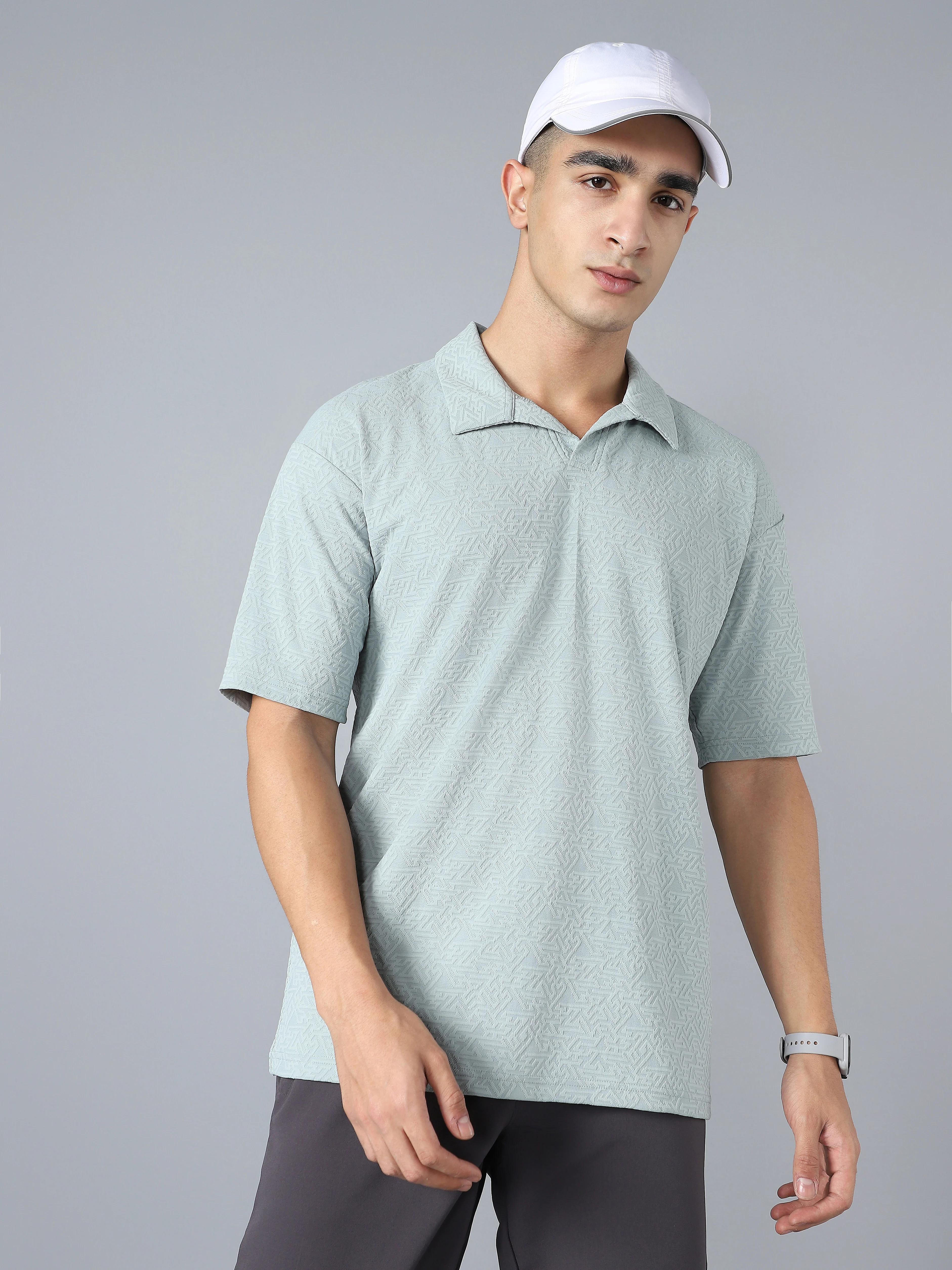 Men Textured Oversized Polo Sports T-shirt with COTFLEX