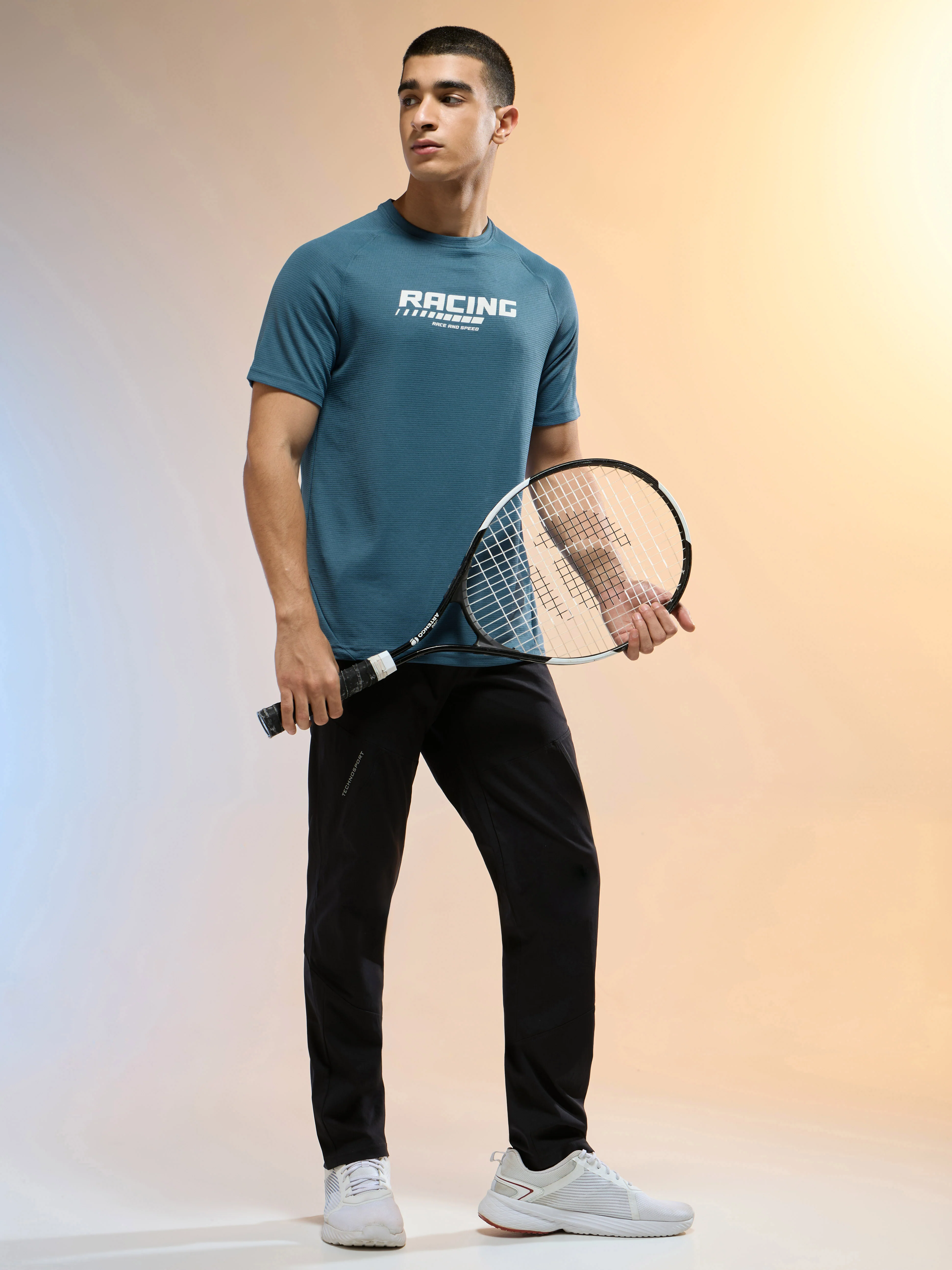 Men Typography Printed Slim Fit Round Neck Sports T-shirt with TECHNOCOOL+ - Image 5